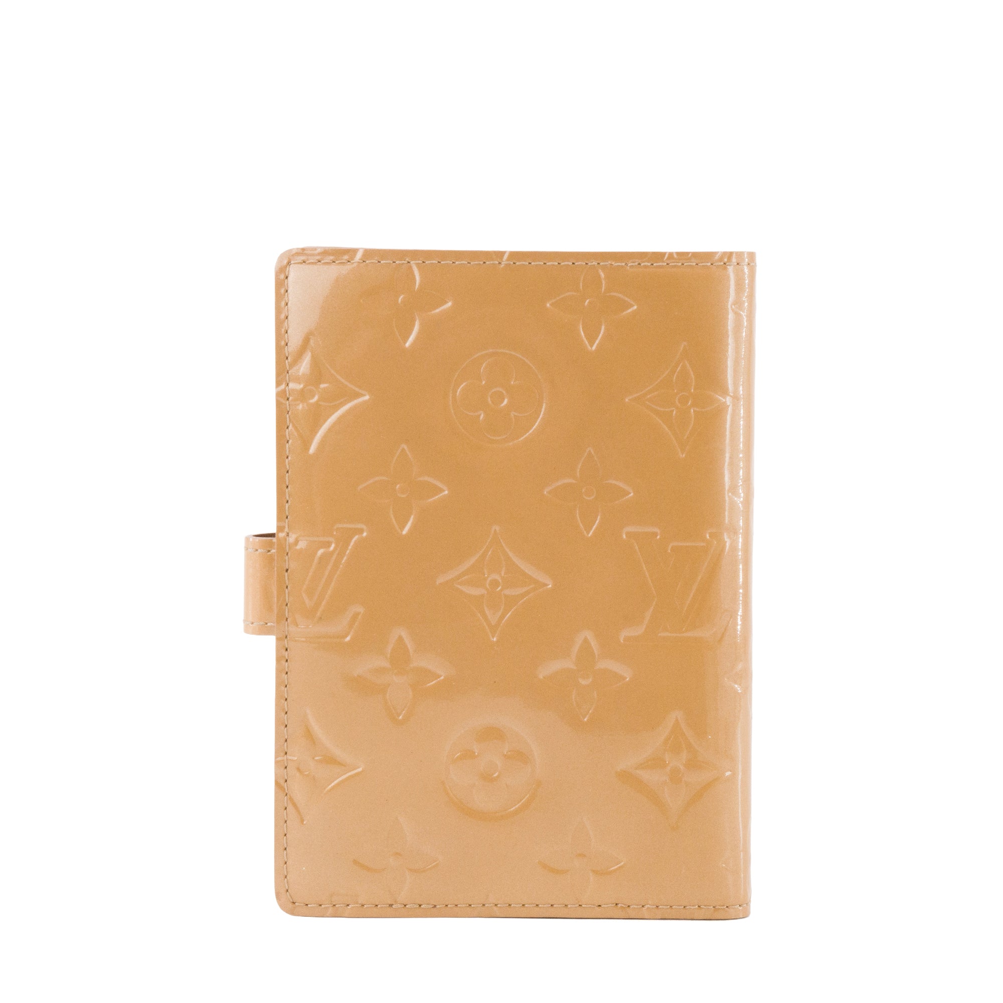 LOUIS VUITTON - Couverture Agenda Louis Vuitton en cuir verni empreinte doré vintage