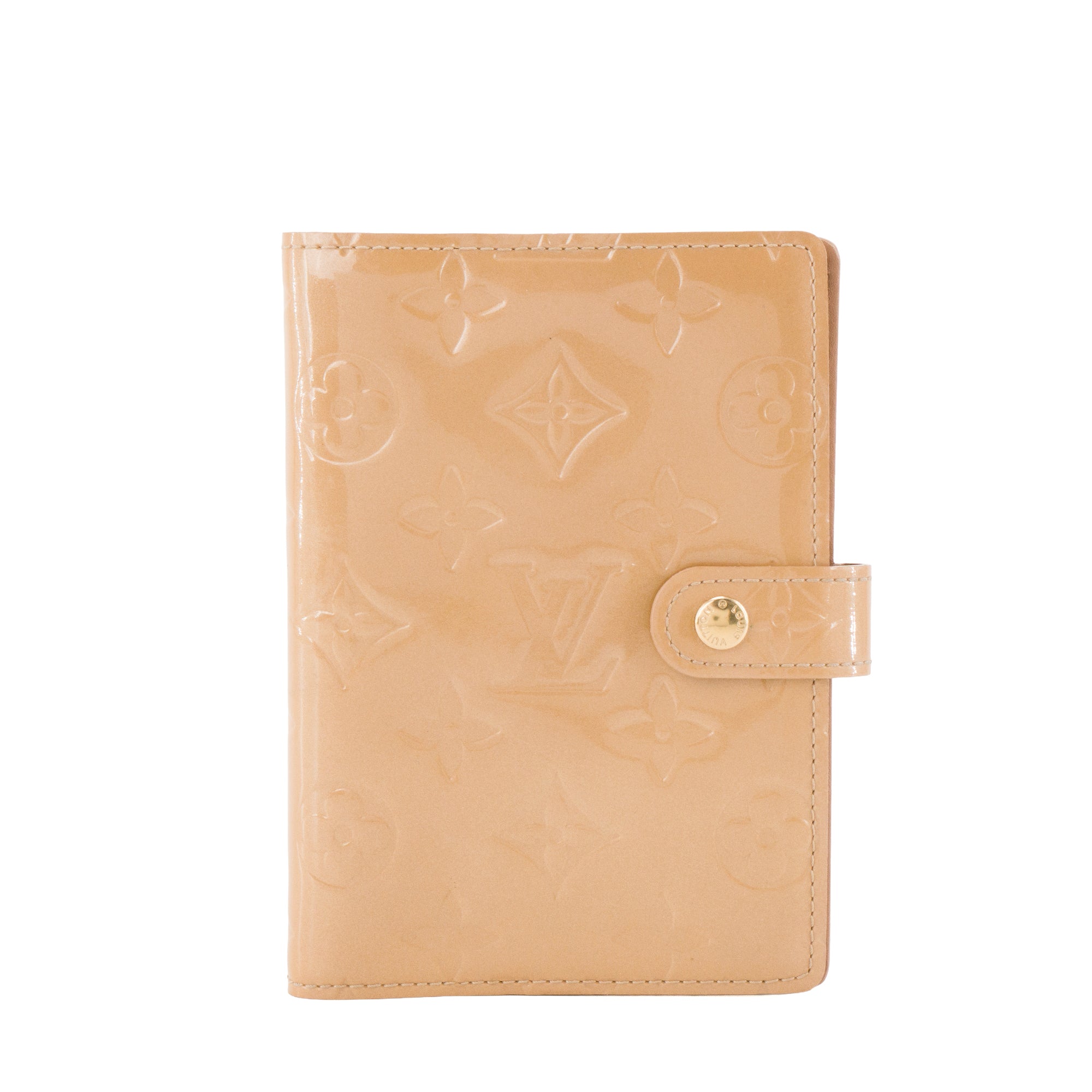 LOUIS VUITTON - Couverture Agenda Louis Vuitton en cuir verni empreinte doré vintage