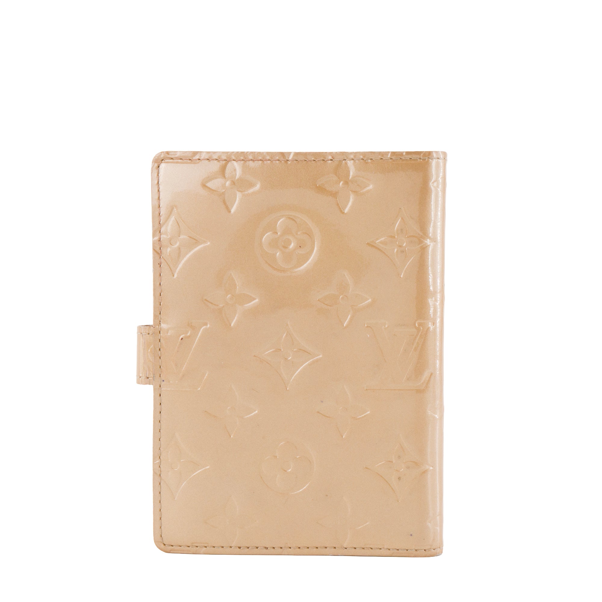 LOUIS VUITTON - Couverture agenda PM Louis Vuitton en cuir empreinte verni beige vintage