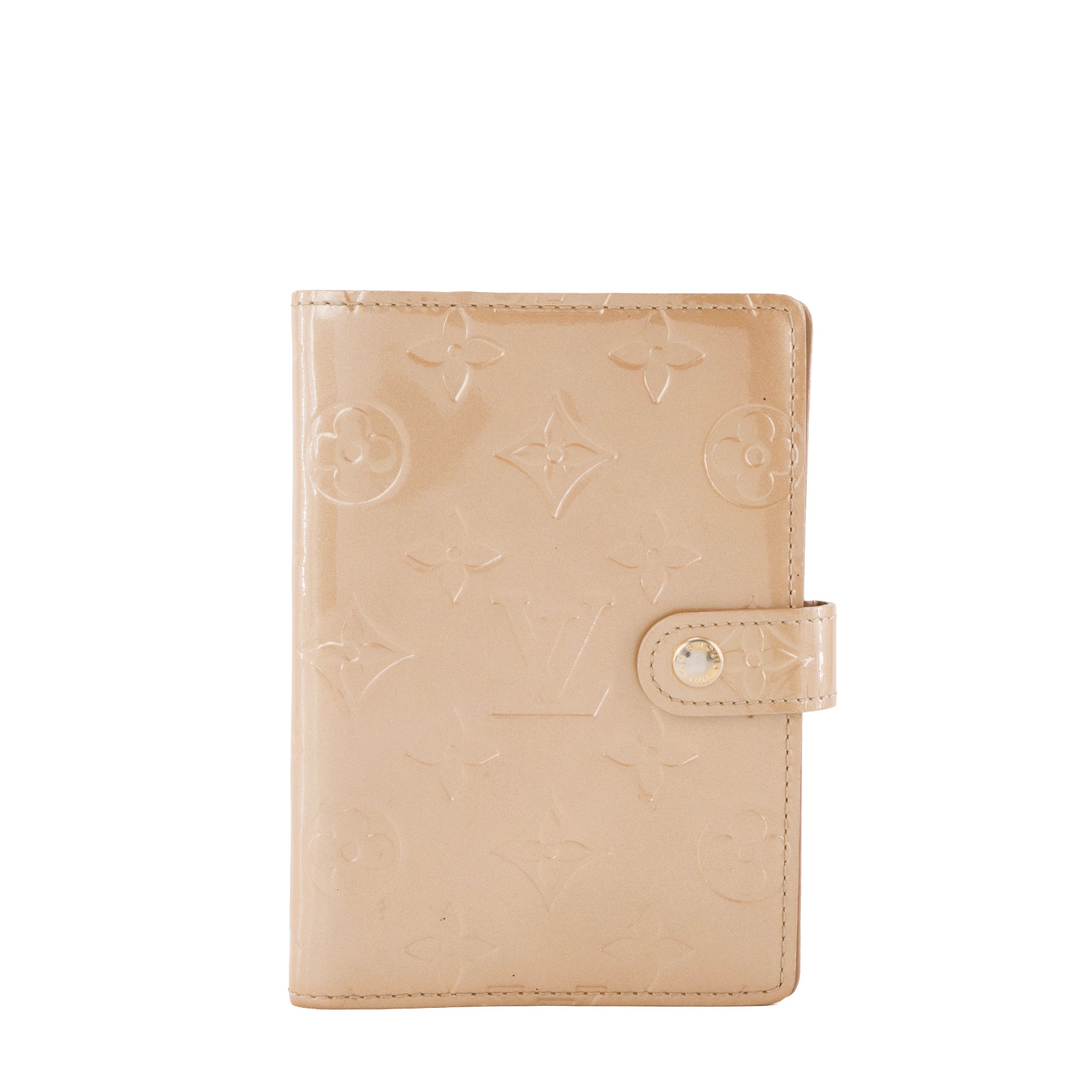LOUIS VUITTON - Couverture agenda PM Louis Vuitton en cuir empreinte verni beige vintage