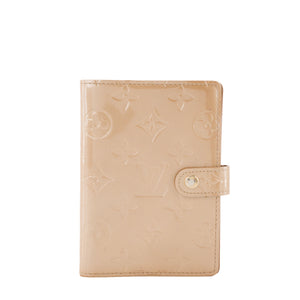 LOUIS VUITTON - Couverture agenda PM Louis Vuitton en cuir empreinte verni beige vintage