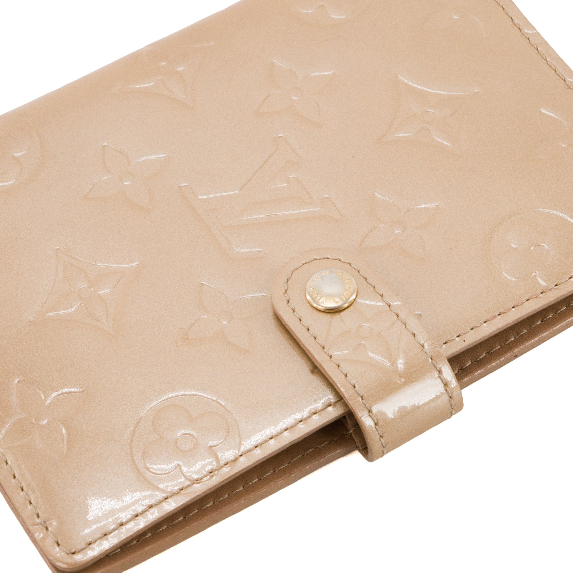 LOUIS VUITTON - Couverture agenda PM Louis Vuitton en cuir empreinte verni beige vintage