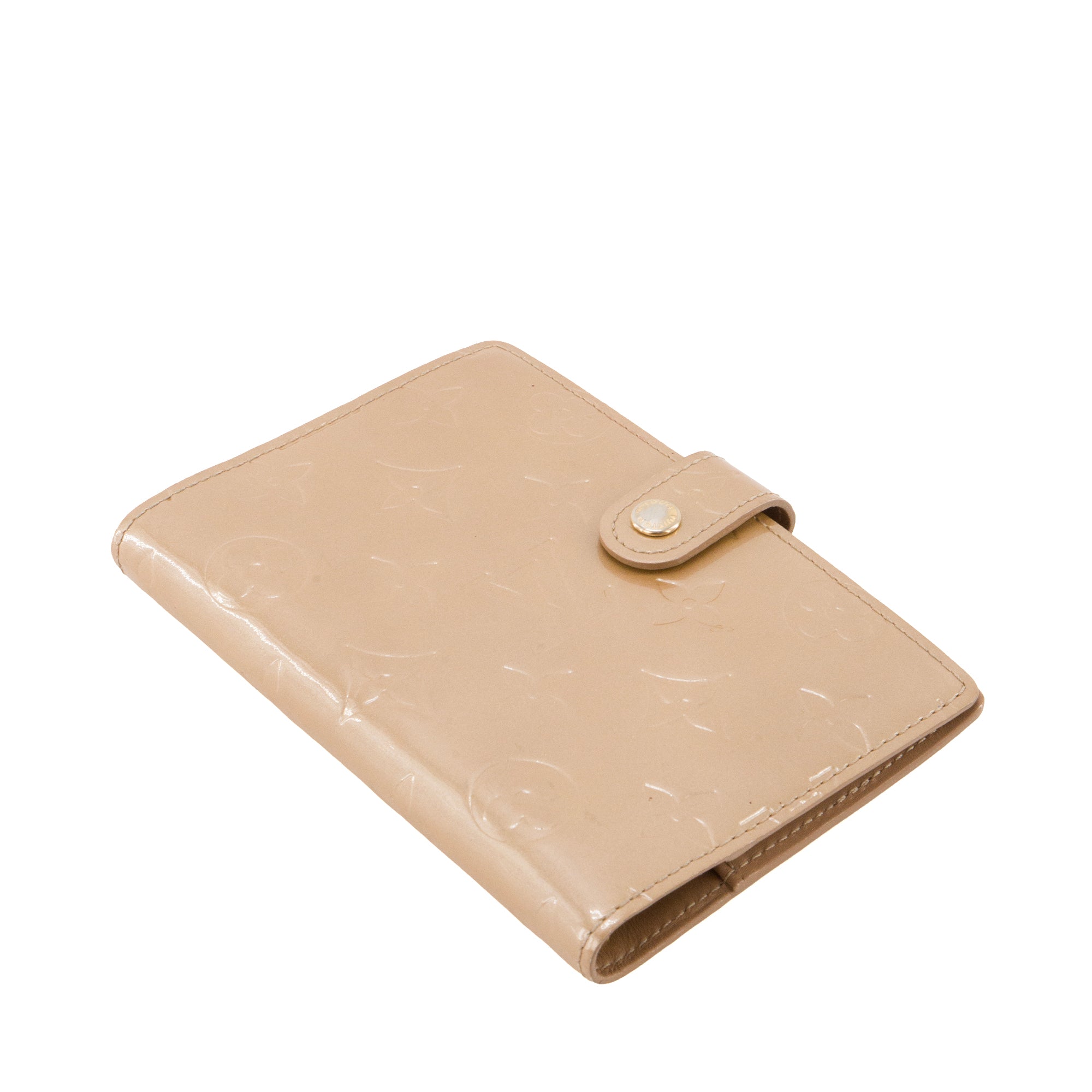 LOUIS VUITTON - Couverture agenda PM Louis Vuitton en cuir empreinte verni beige vintage