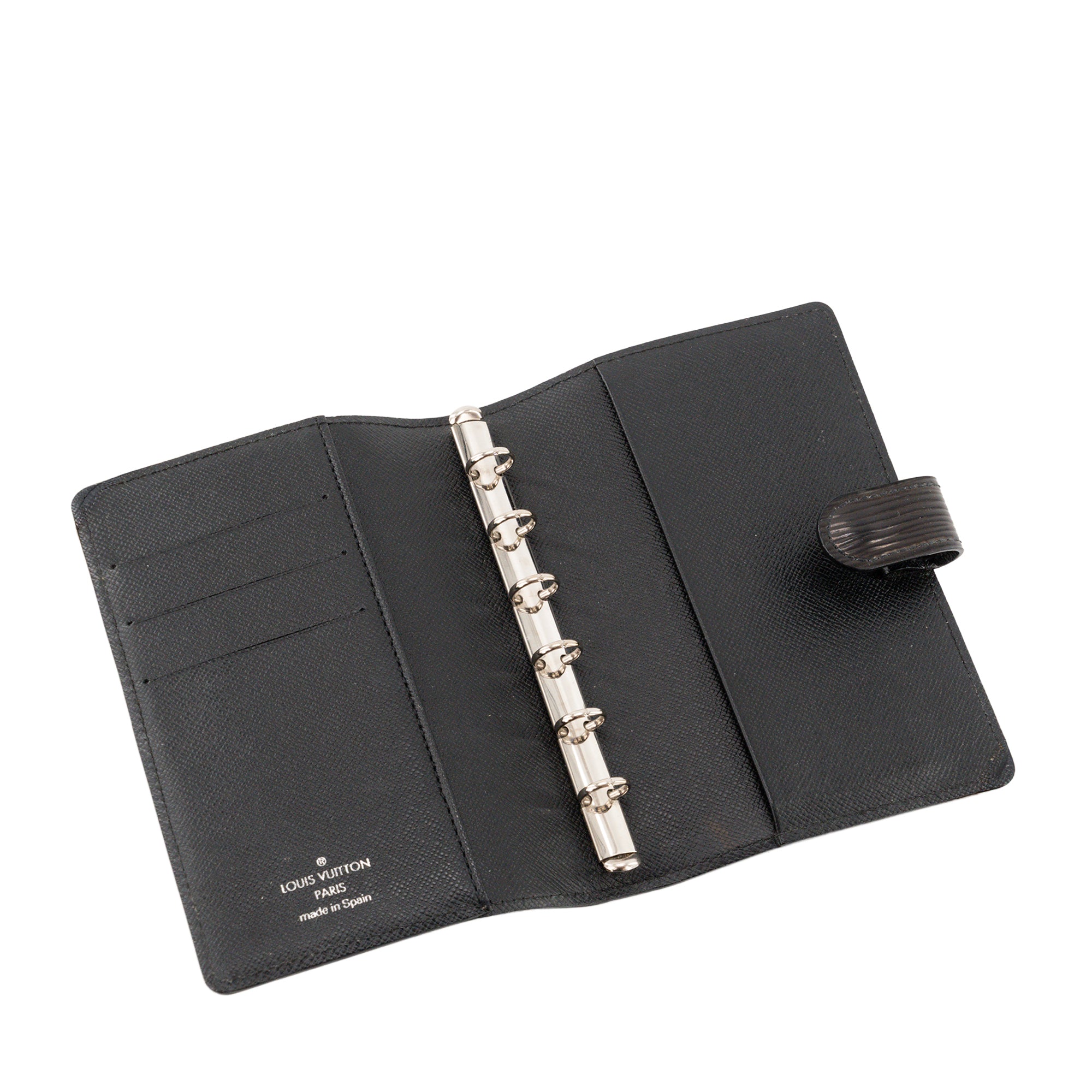 LOUIS VUITTON - Couverture agenda PM Louis Vuitton en cuir épi noir vintage