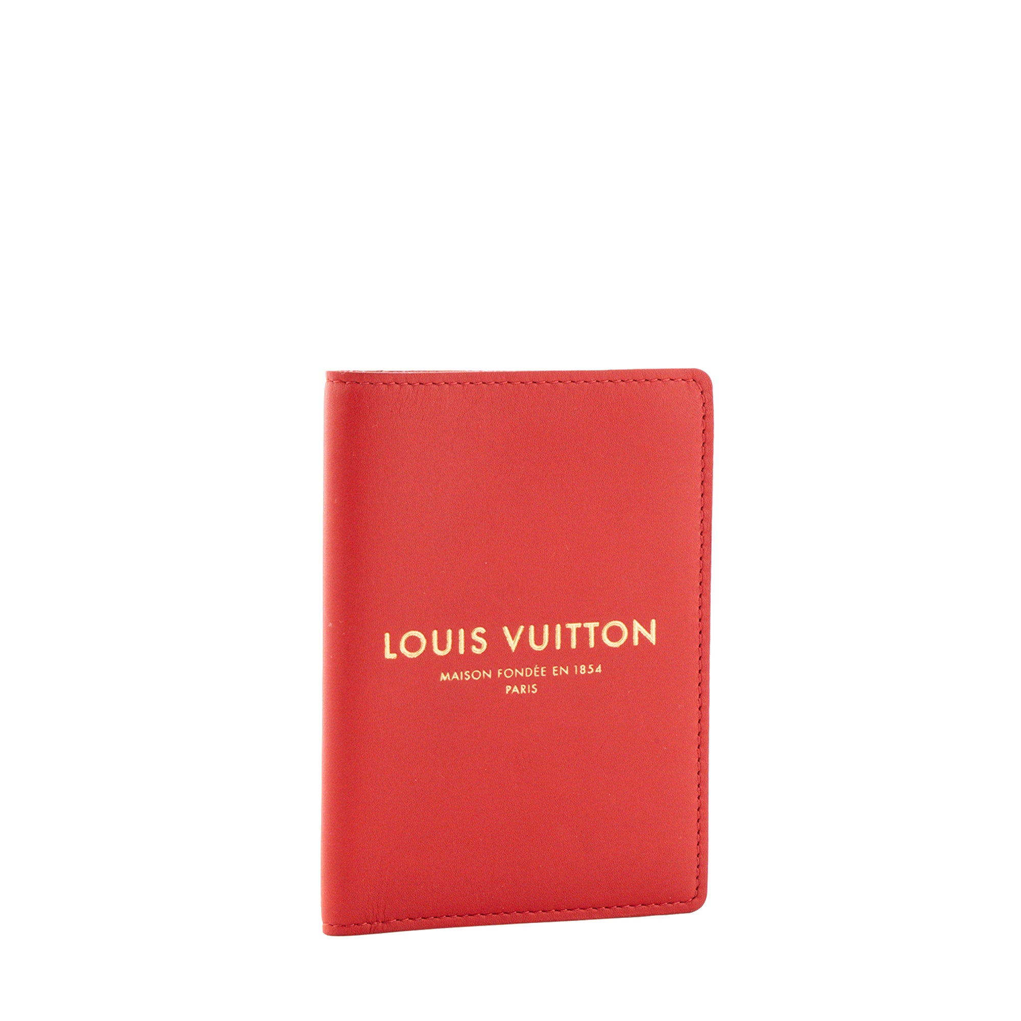 LOUIS VUITTON - Couverture Passeport Louis Vuitton en cuir lisse rouge