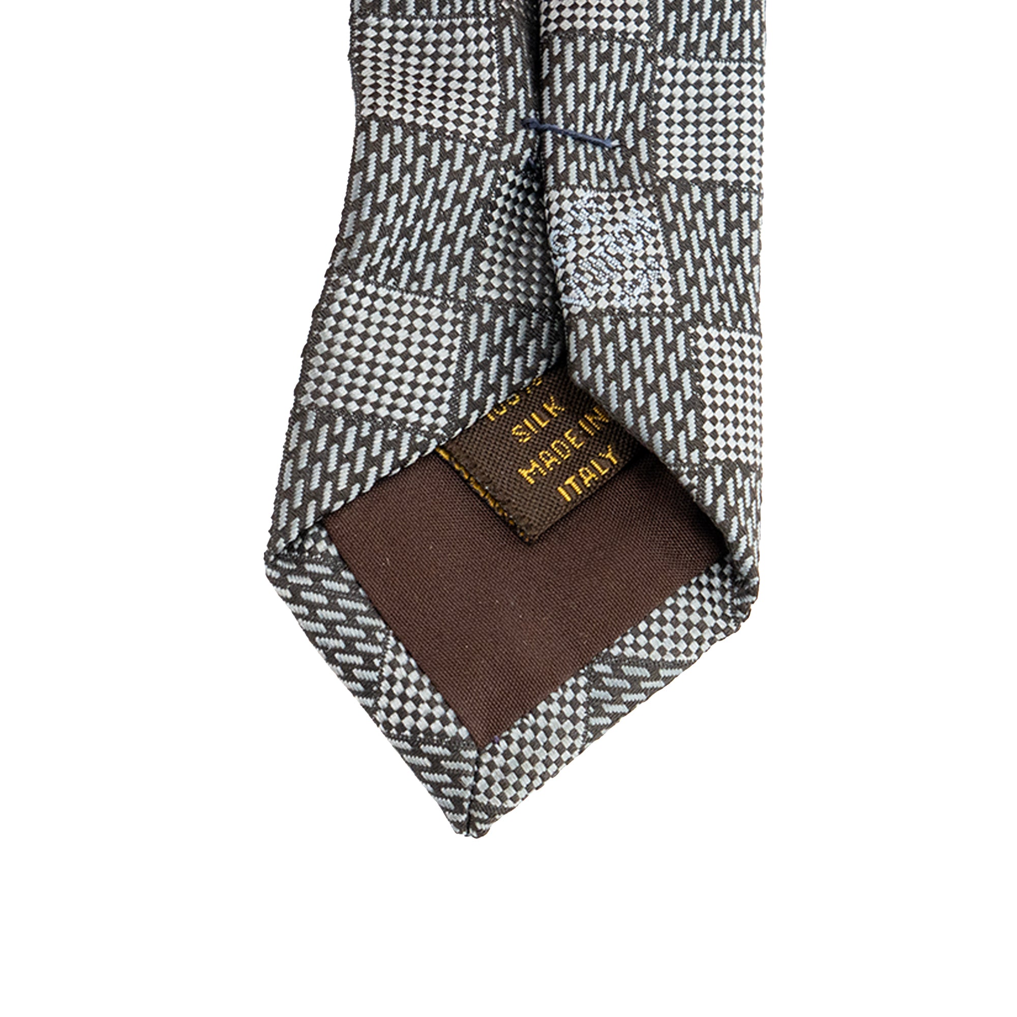 LOUIS VUITTON - Cravate Louis Vuitton en soie à motif damier bleu et marron
