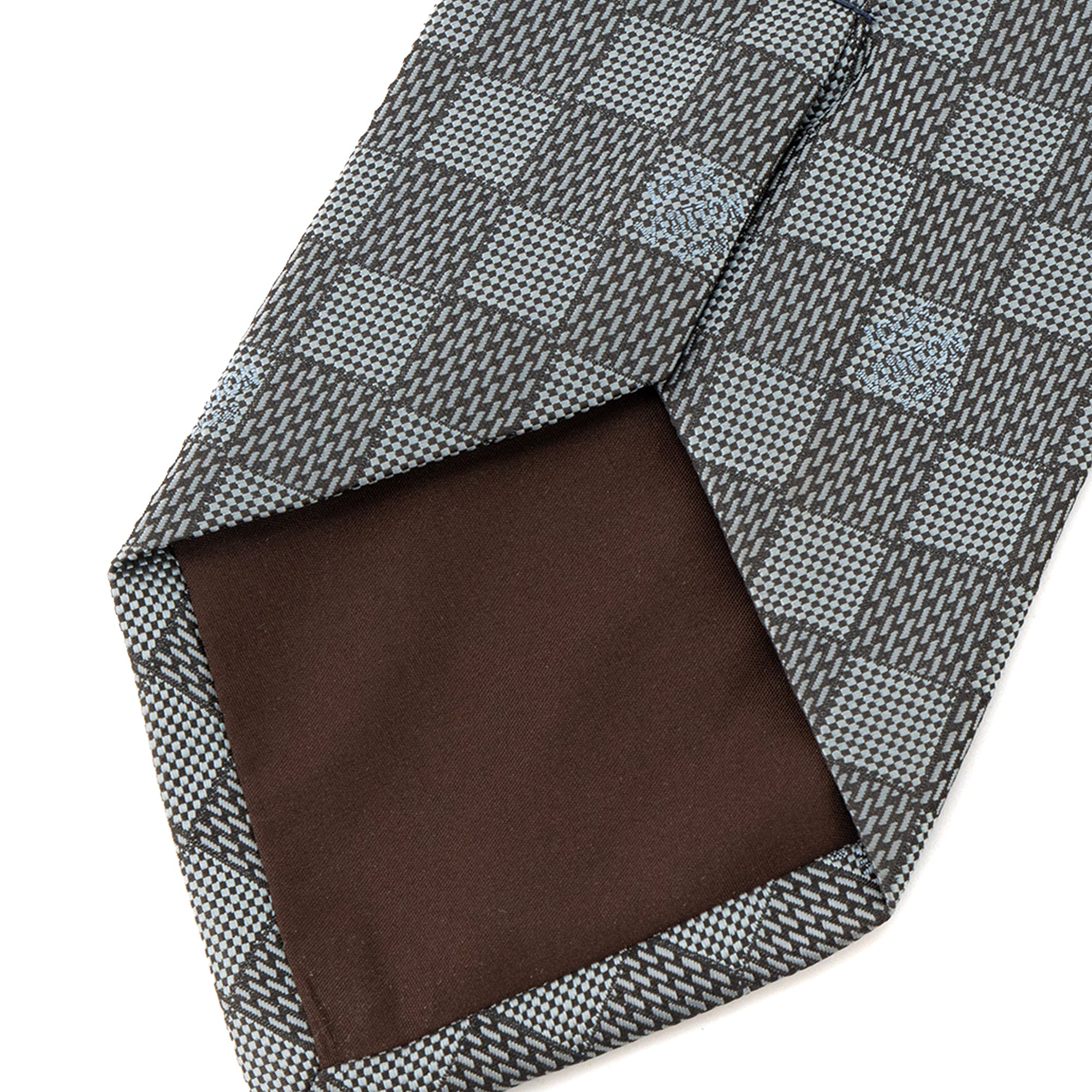 LOUIS VUITTON - Cravate Louis Vuitton en soie à motif damier bleu et marron