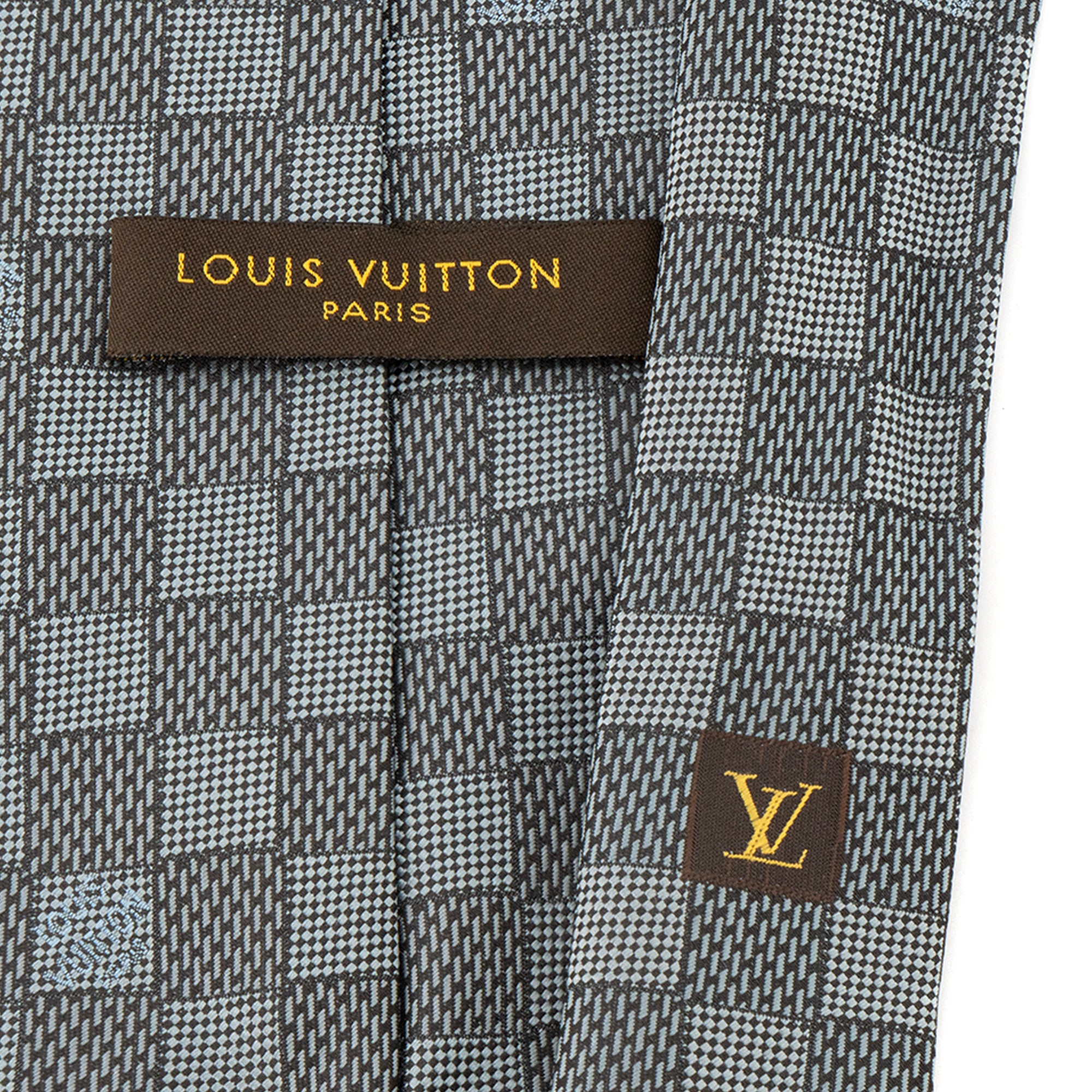 LOUIS VUITTON - Cravate Louis Vuitton en soie à motif damier bleu et marron