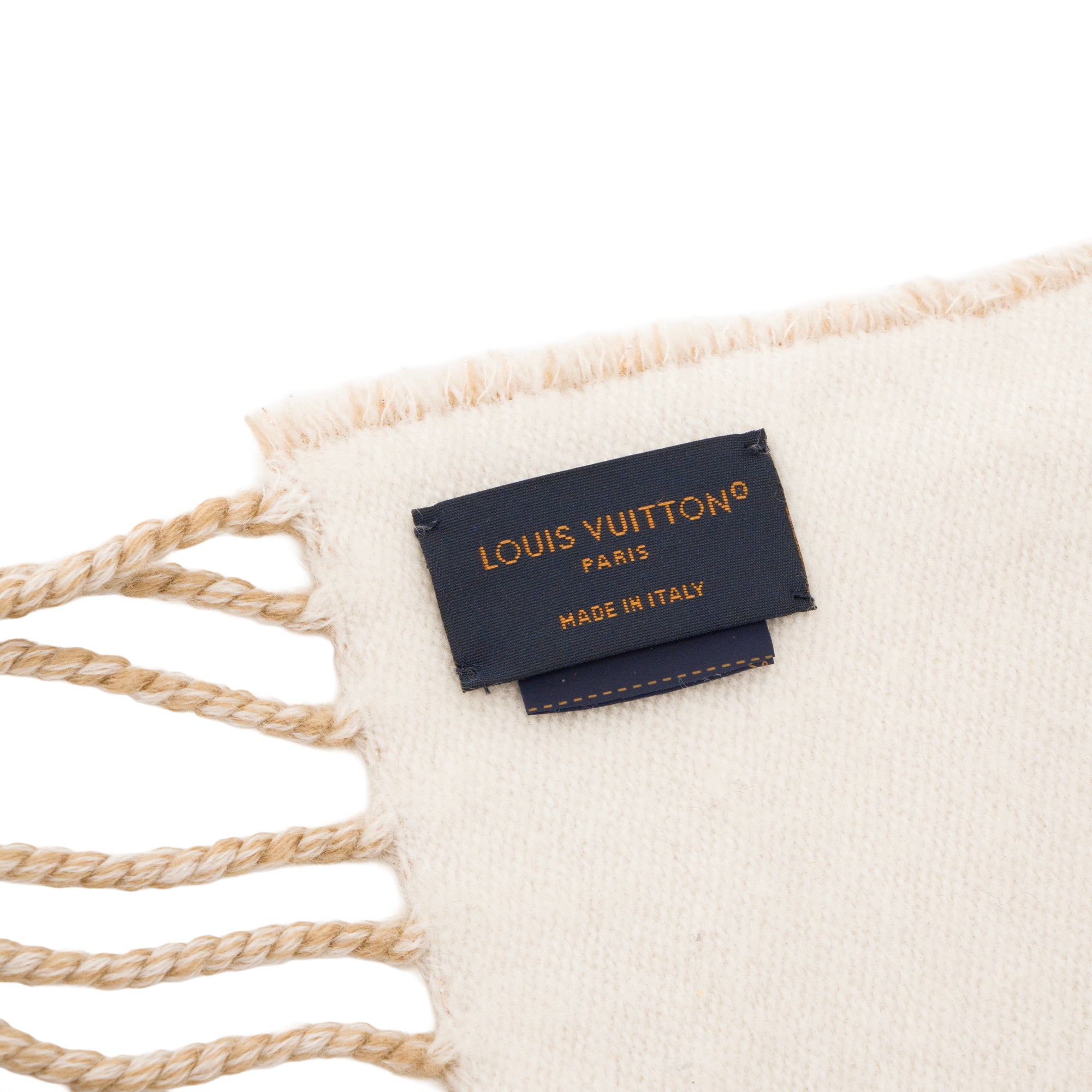 LOUIS VUITTON - Écharpe Essential Louis Vuitton en laine beige et blanche monogrammée