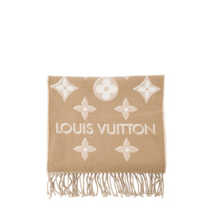LOUIS VUITTON - Écharpe Essential Louis Vuitton en laine beige et blanche monogrammée