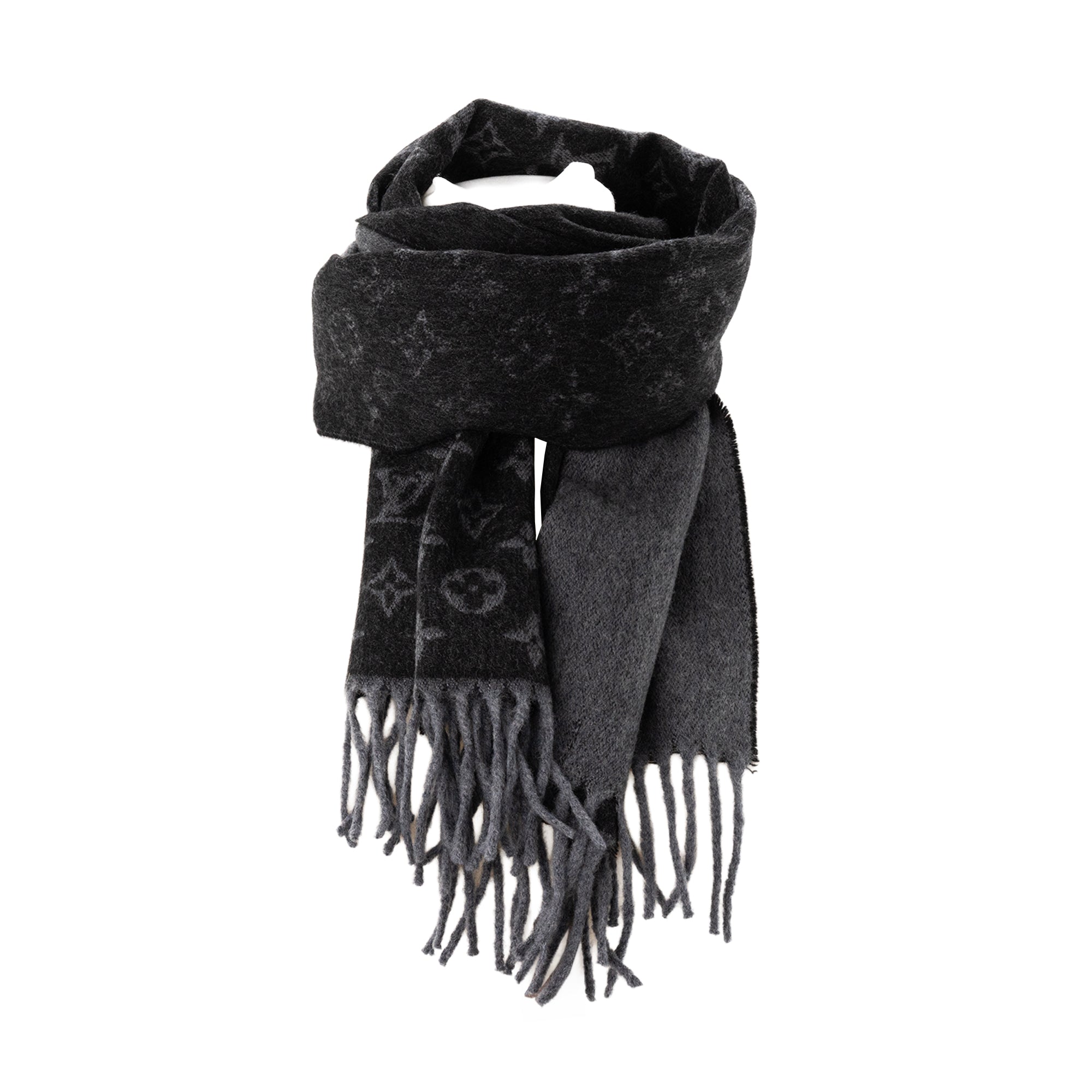 LOUIS VUITTON - Louis Vuitton black and grey cashmere and wool scarf