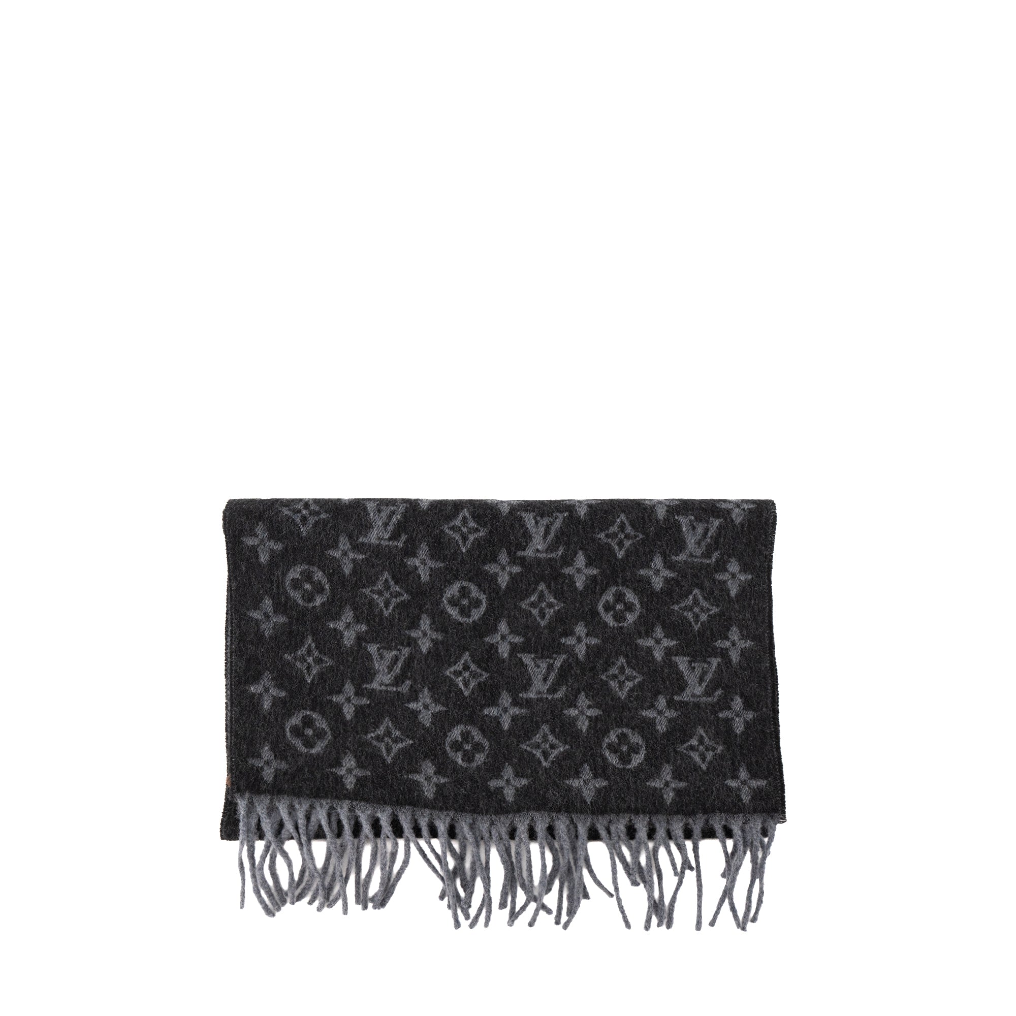 LOUIS VUITTON - Louis Vuitton black and grey cashmere and wool scarf