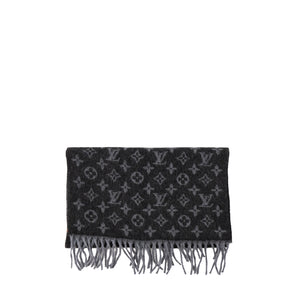 LOUIS VUITTON - Écharpe Louis Vuitton en cachemire et laine monogrammé noir et gris