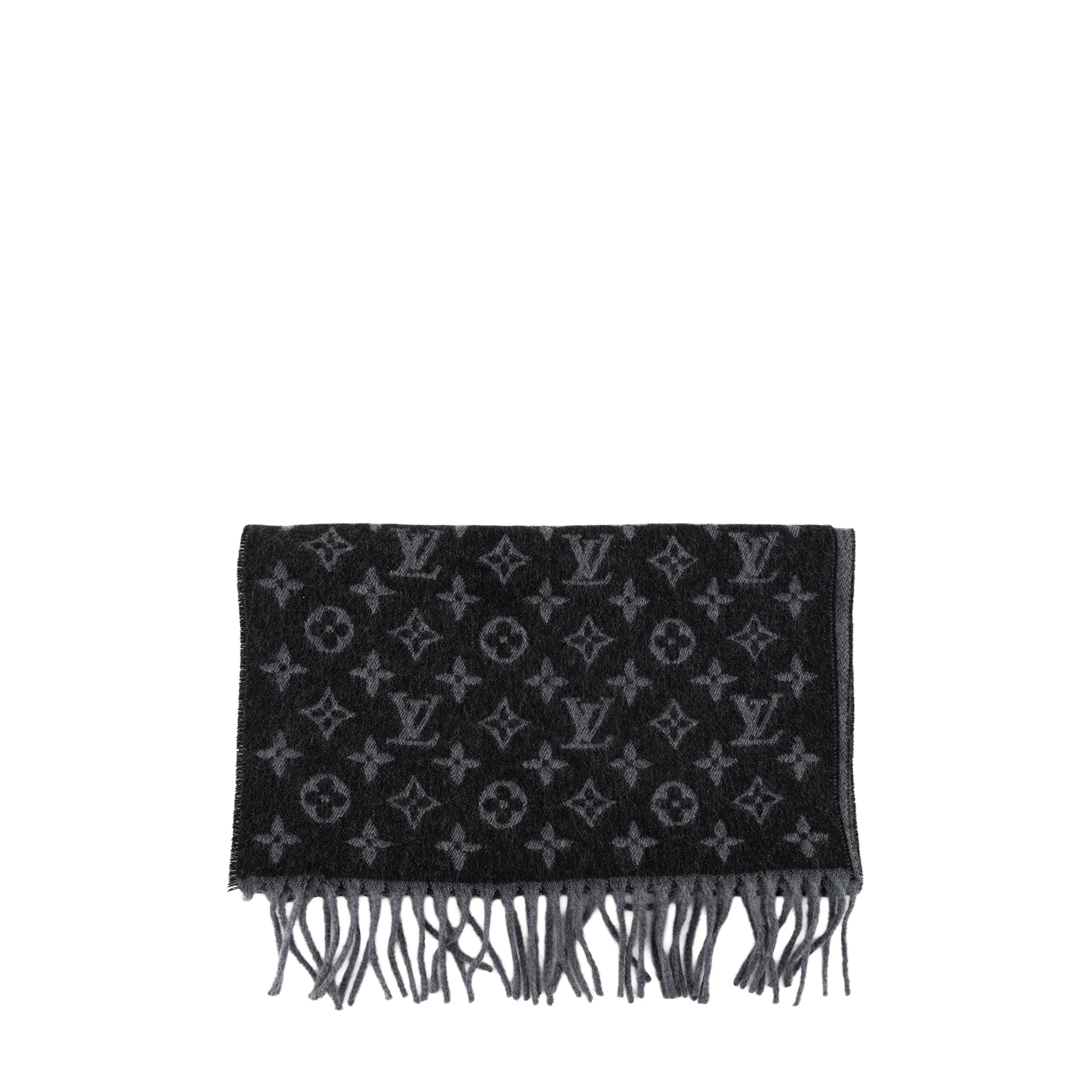 LOUIS VUITTON - Écharpe Louis Vuitton en cachemire et laine noire et gris