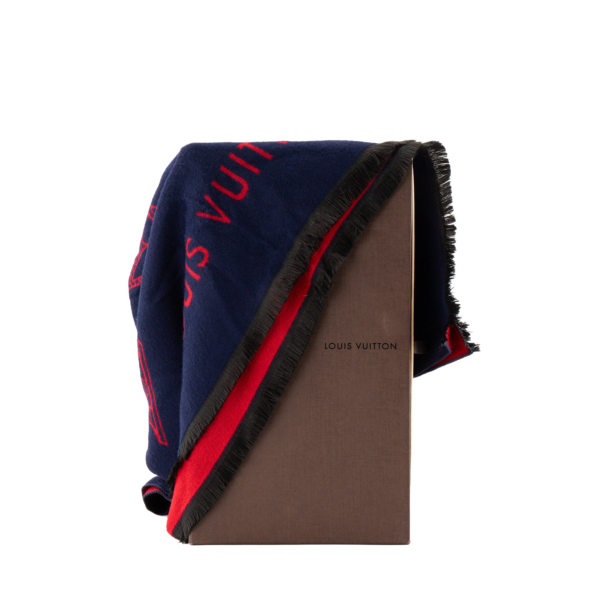 LOUIS VUITTON - Écharpe Louis Vuitton en laine et soie rouge et bleu