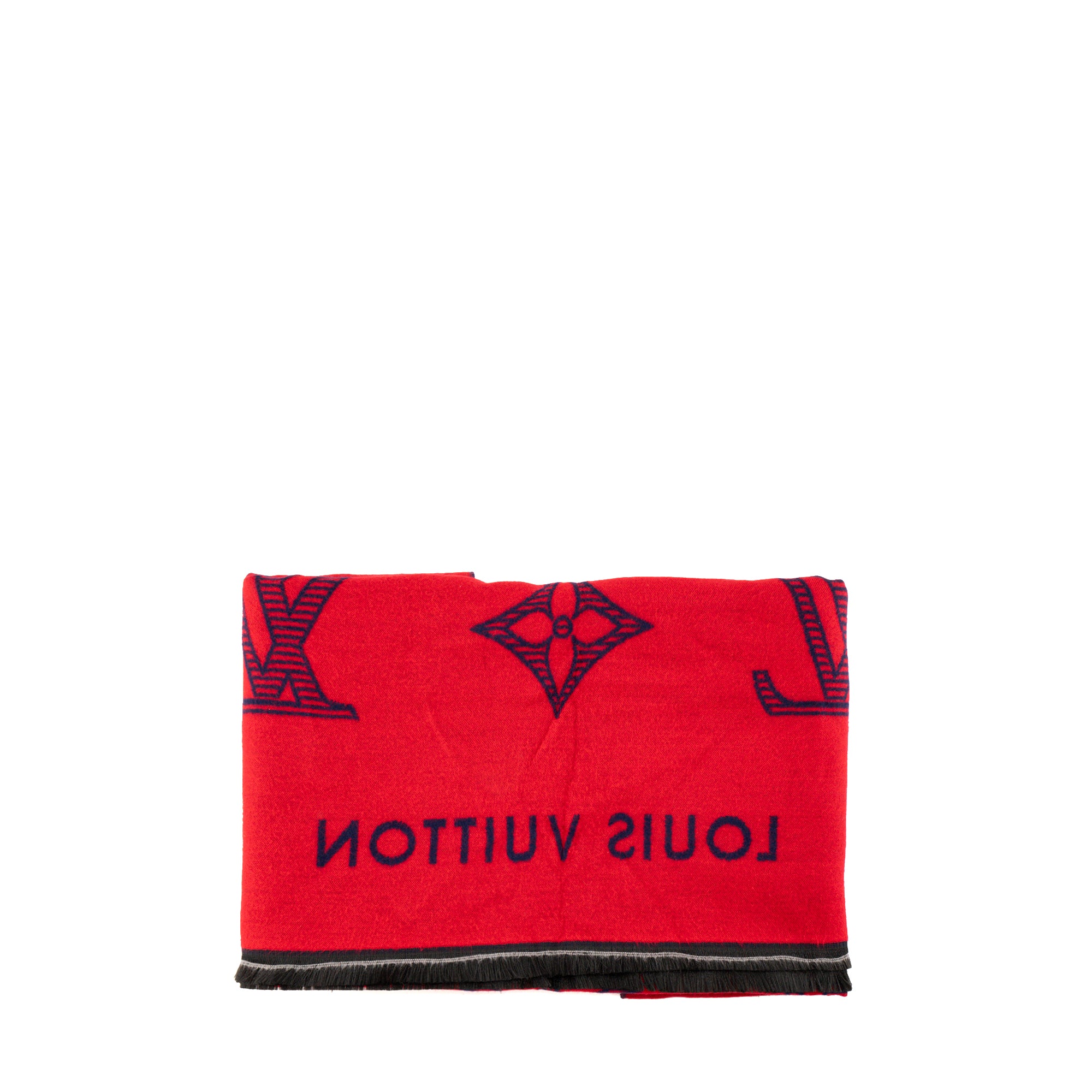 LOUIS VUITTON - Écharpe Louis Vuitton en laine et soie rouge et bleu