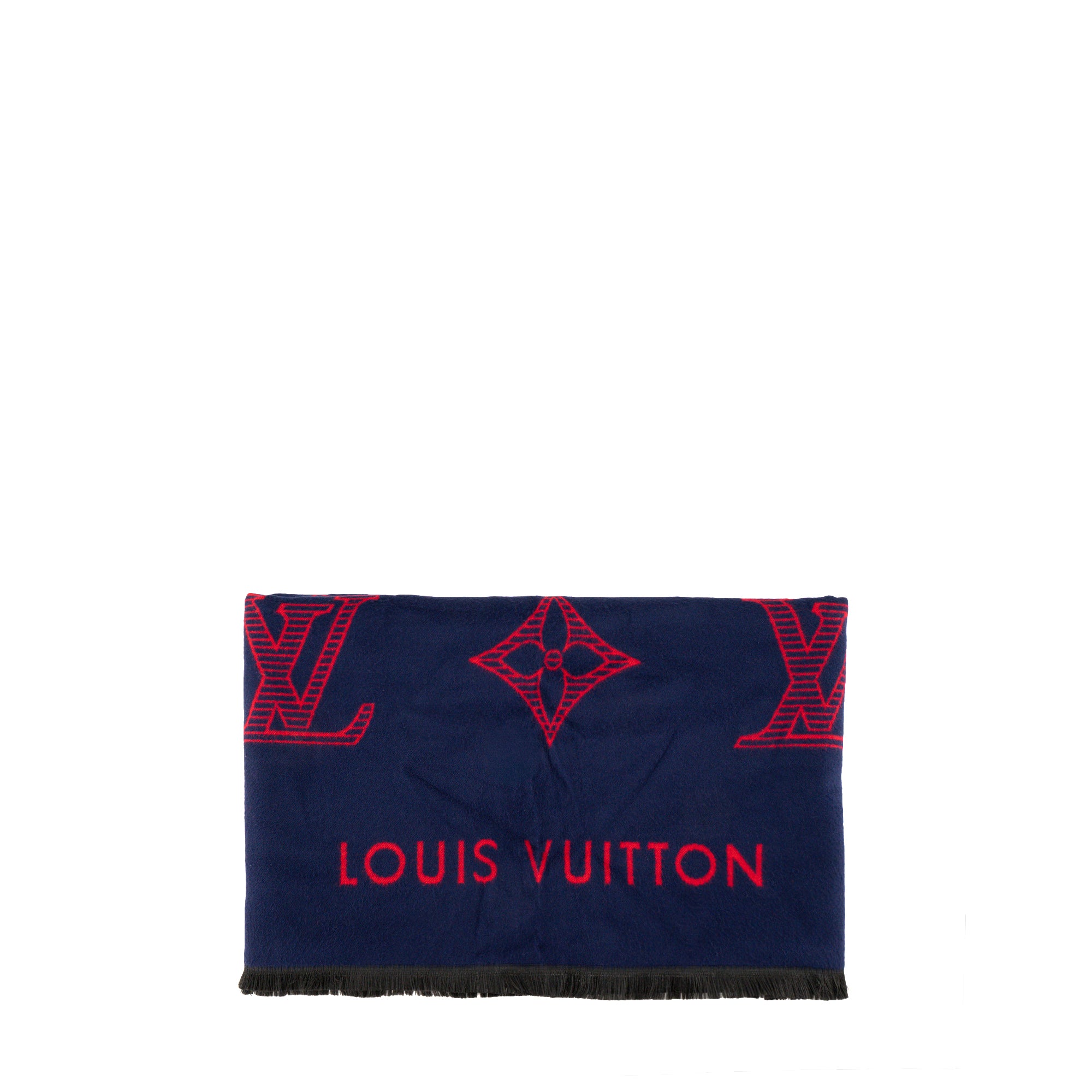 LOUIS VUITTON - Écharpe Louis Vuitton en laine et soie rouge et bleu