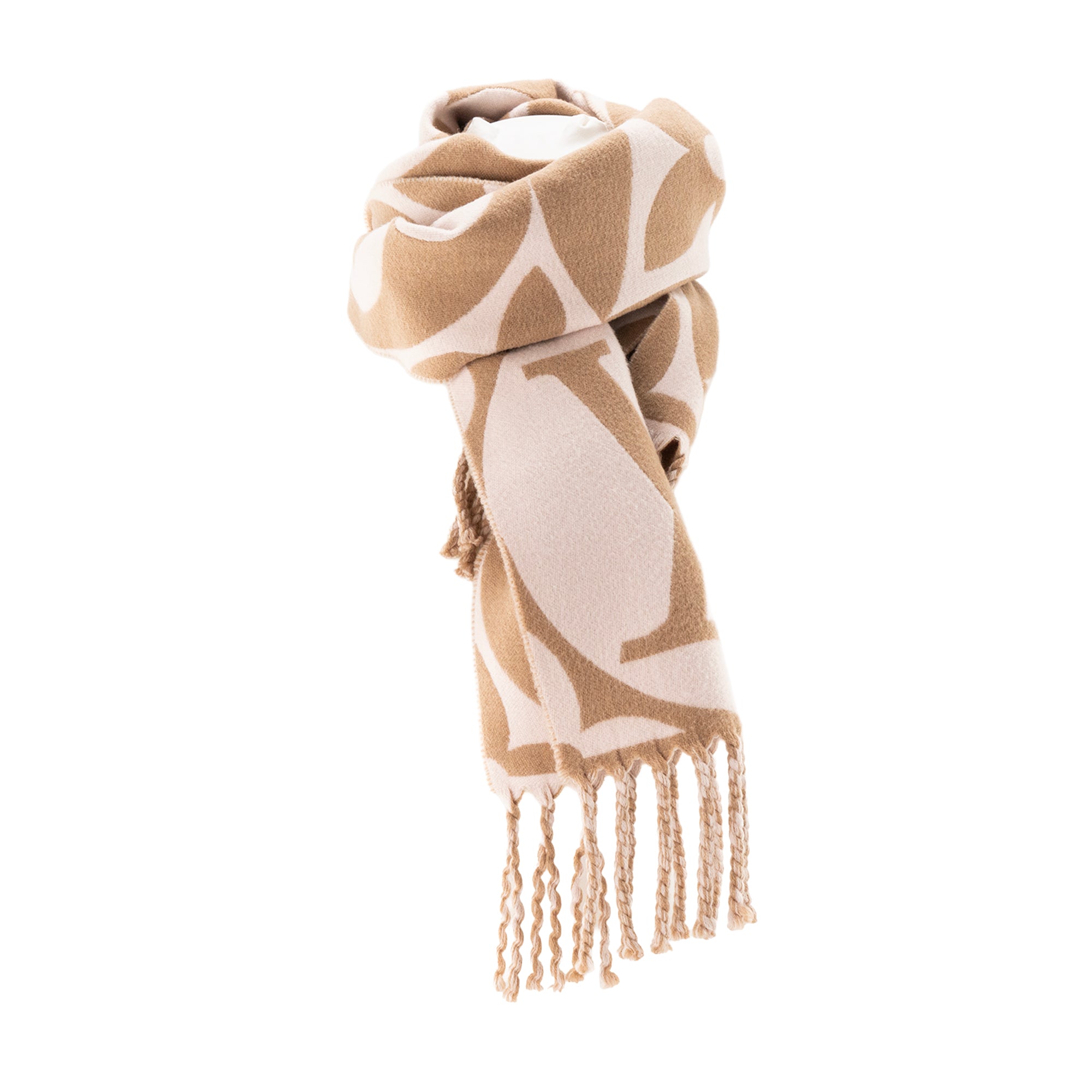 LOUIS VUITTON - Écharpe Médaillon Louis Vuitton en laine beige et marron