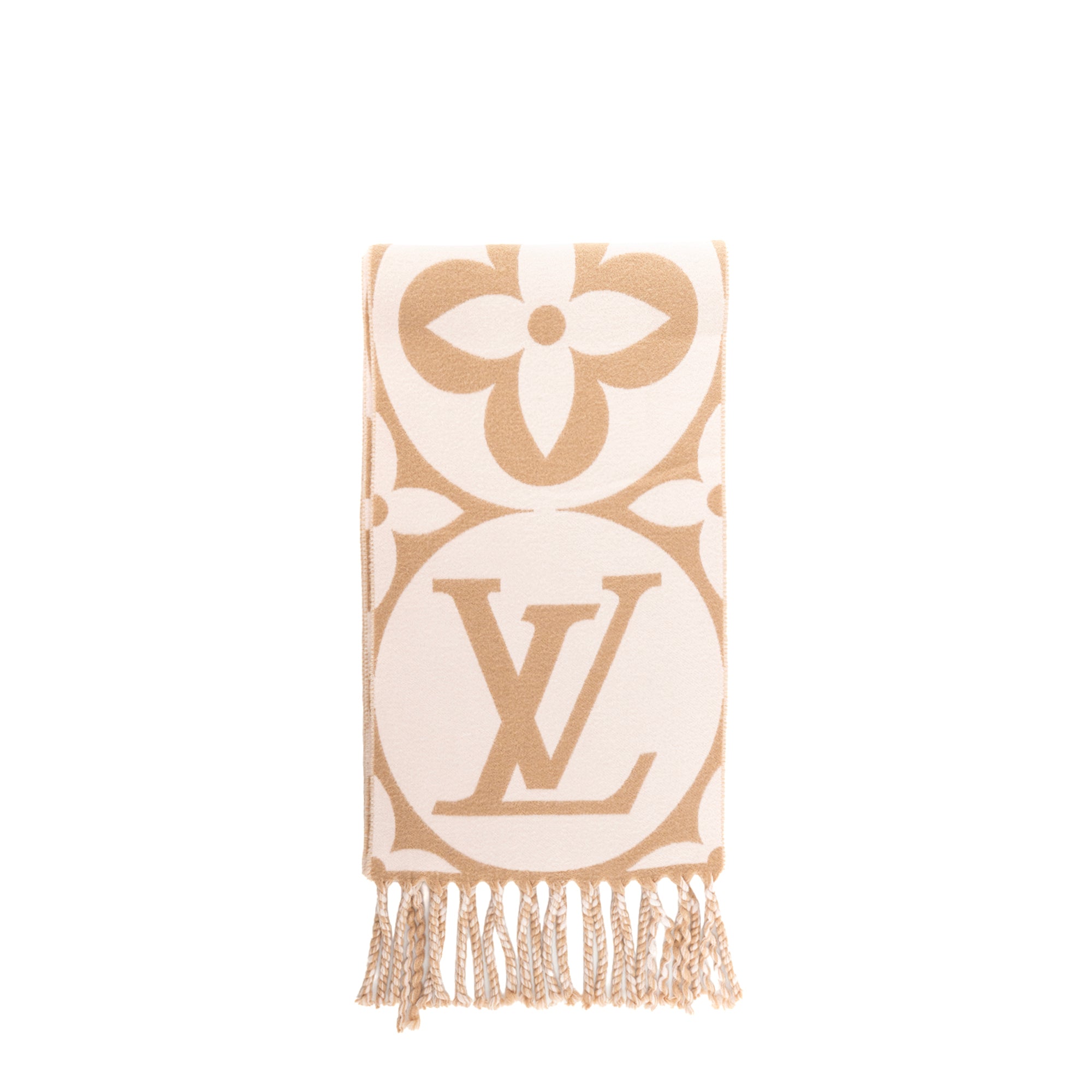 LOUIS VUITTON - Écharpe Médaillon Louis Vuitton en laine beige et marron