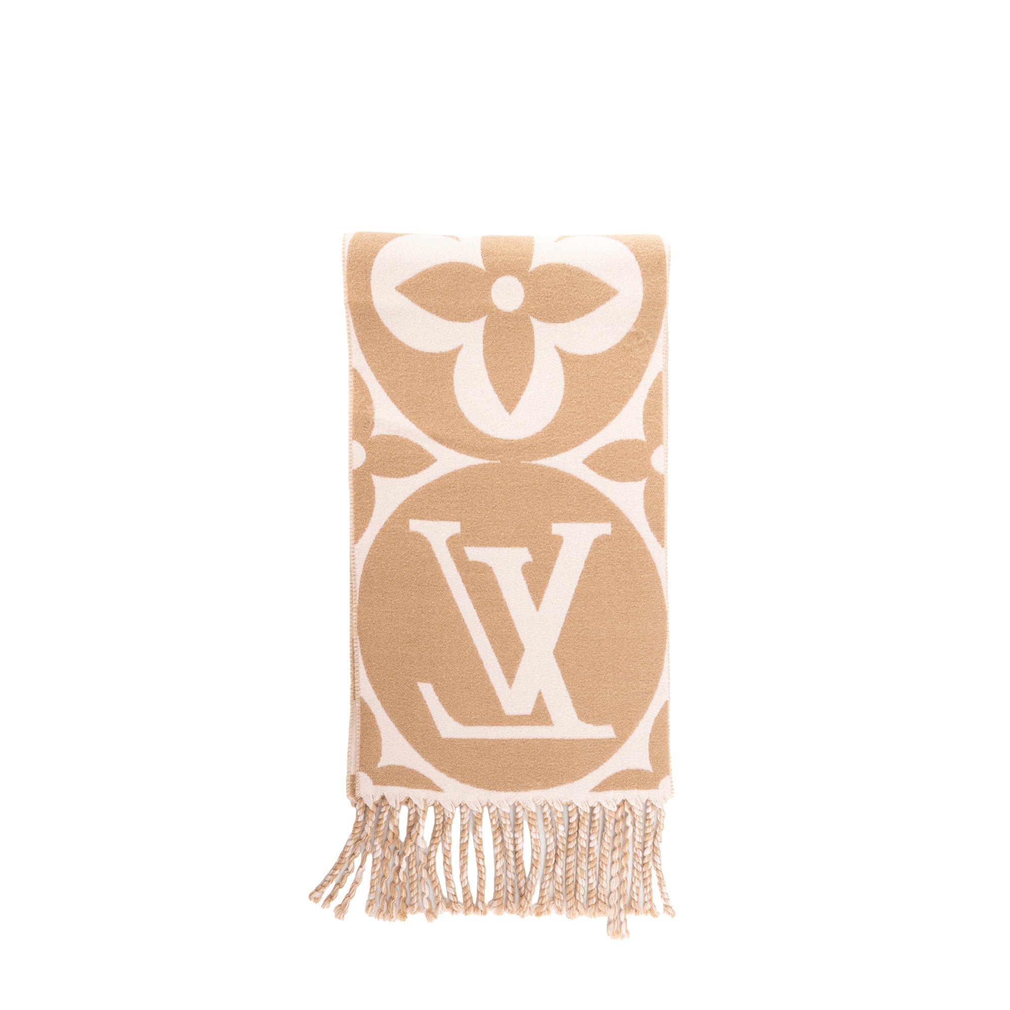 LOUIS VUITTON - Écharpe Médaillon Louis Vuitton en laine beige et marron