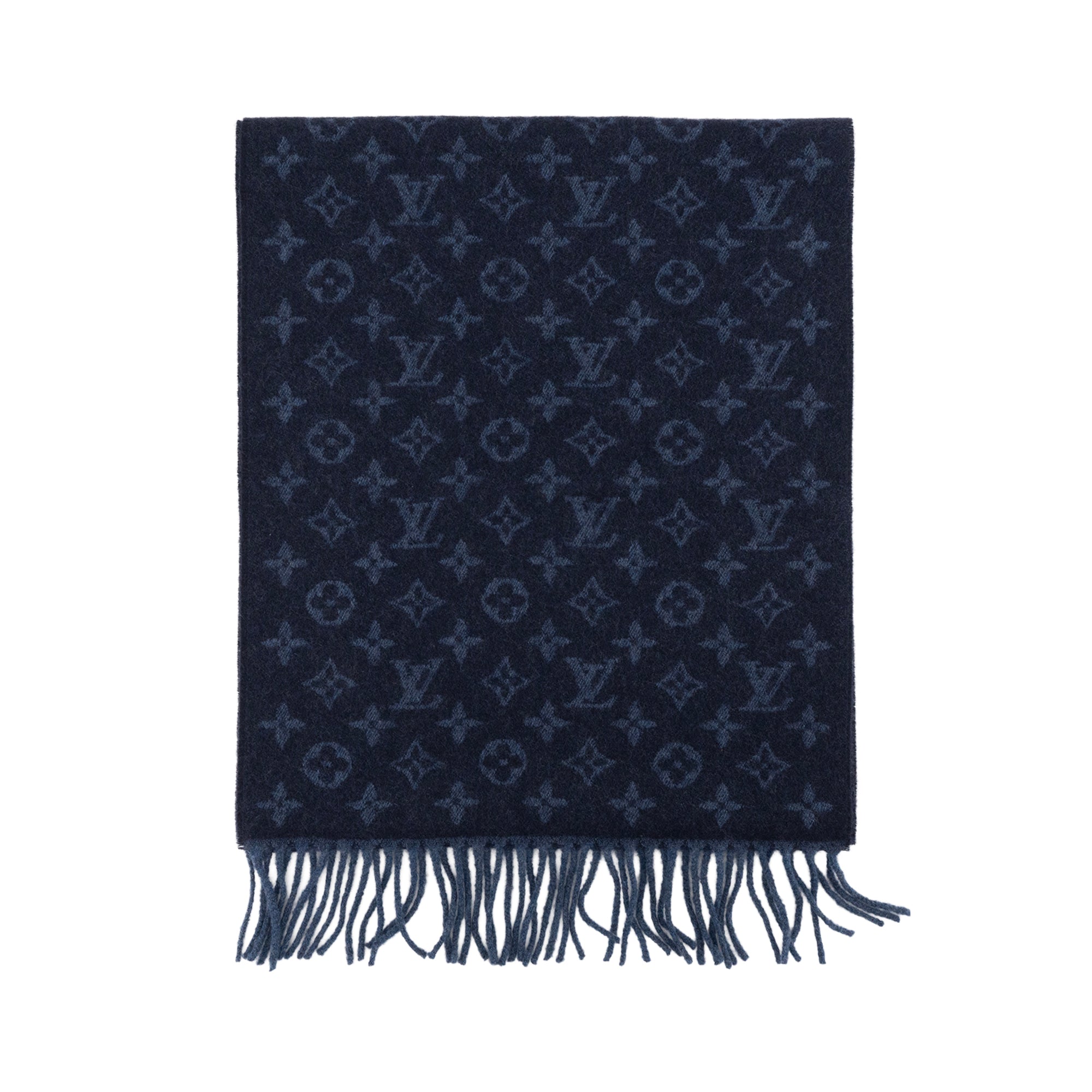 LOUIS VUITTON - Écharpe Monogram Classic Louis Vuitton en cachemire et laine bleu marine