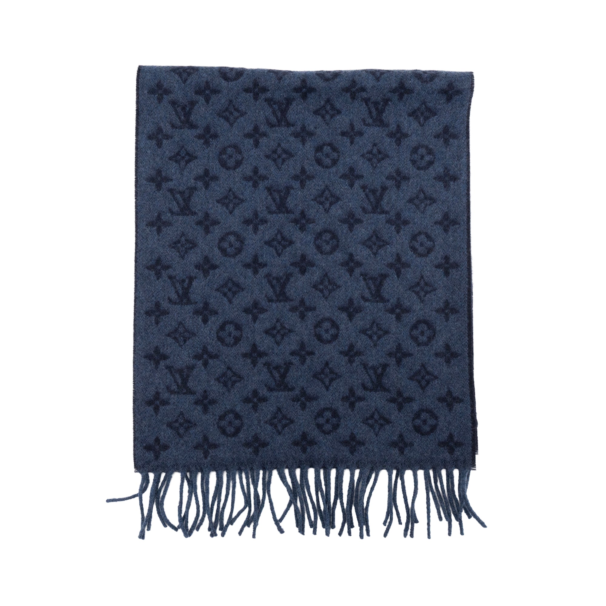 LOUIS VUITTON - Écharpe Monogram Classic Louis Vuitton en cachemire et laine bleu marine