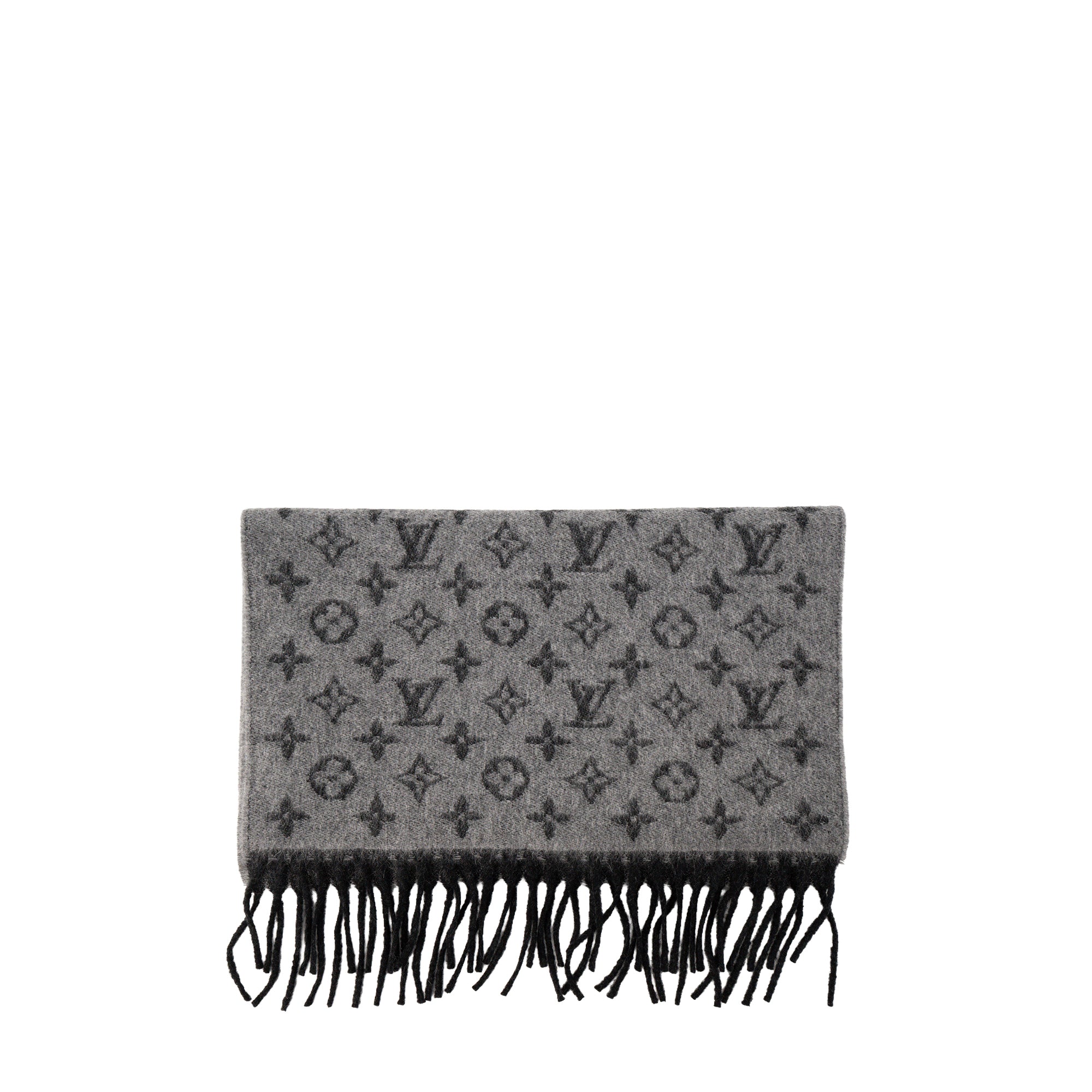 LOUIS VUITTON - Écharpe Monogram Gradient Louis Vuitton en cachemire et laine noire et grise