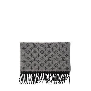 LOUIS VUITTON - Écharpe Monogram Gradient Louis Vuitton en cachemire et laine noire et grise
