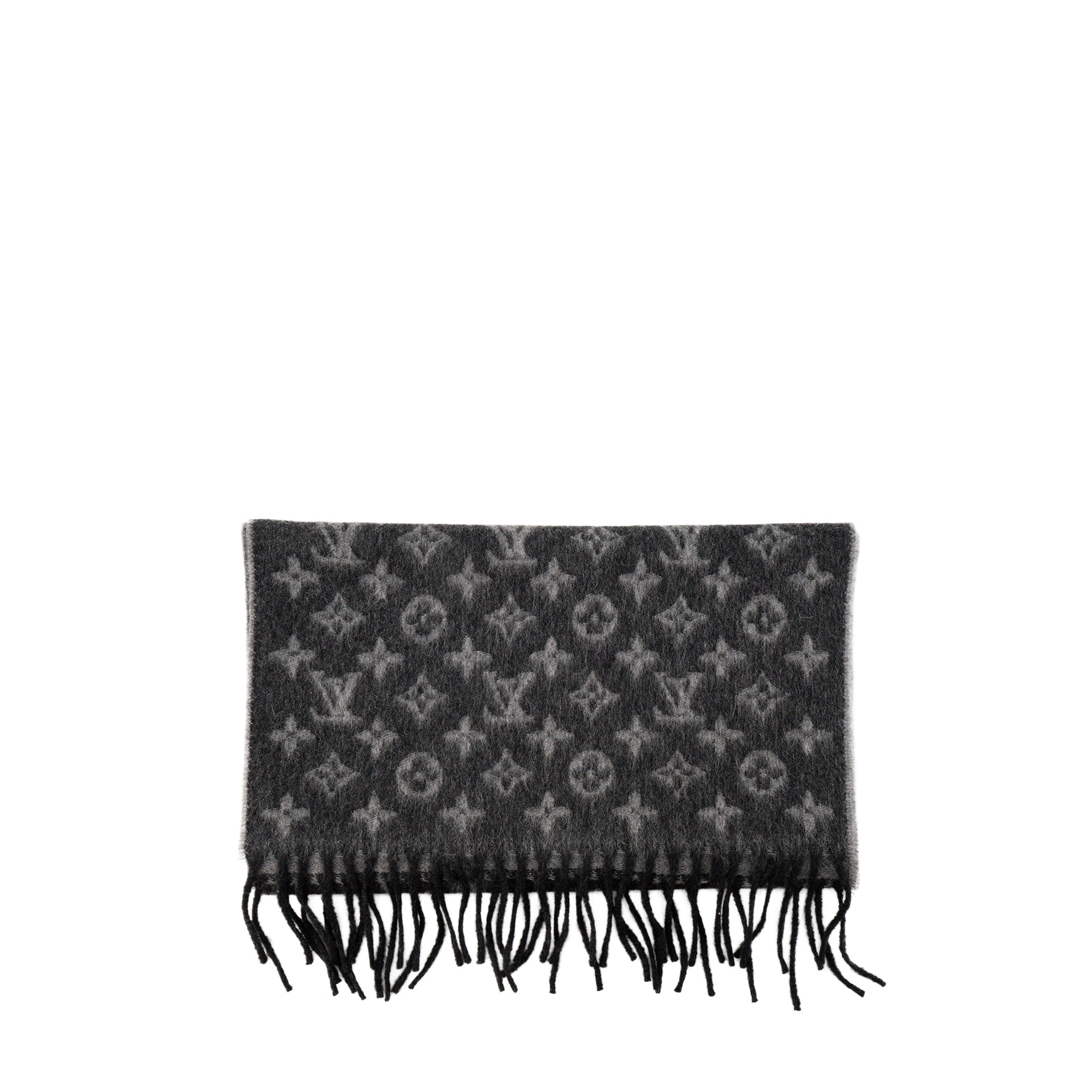 LOUIS VUITTON - Écharpe Monogram Gradient Louis Vuitton en cachemire et laine noire et grise