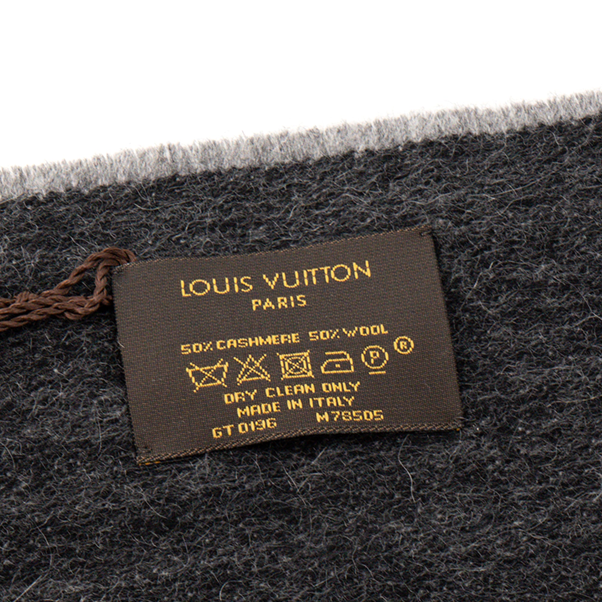 LOUIS VUITTON - Écharpe Monogram Gradient Louis Vuitton en cachemire et laine noire et grise