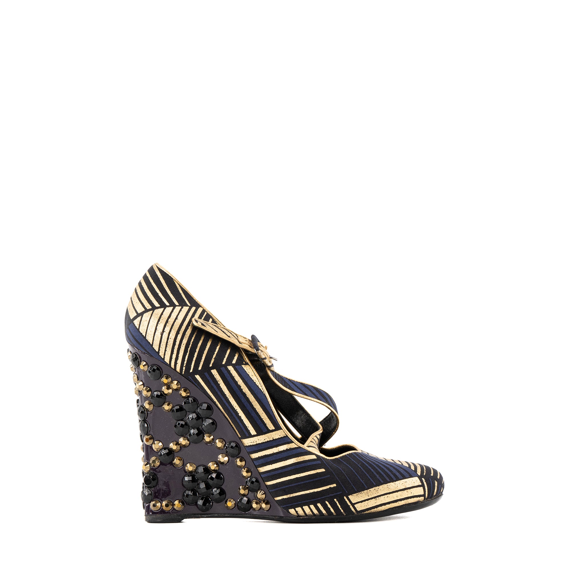 LOUIS VUITTON - Escarpins compensés Louis Vuitton en toile multicolore et strass (T39)