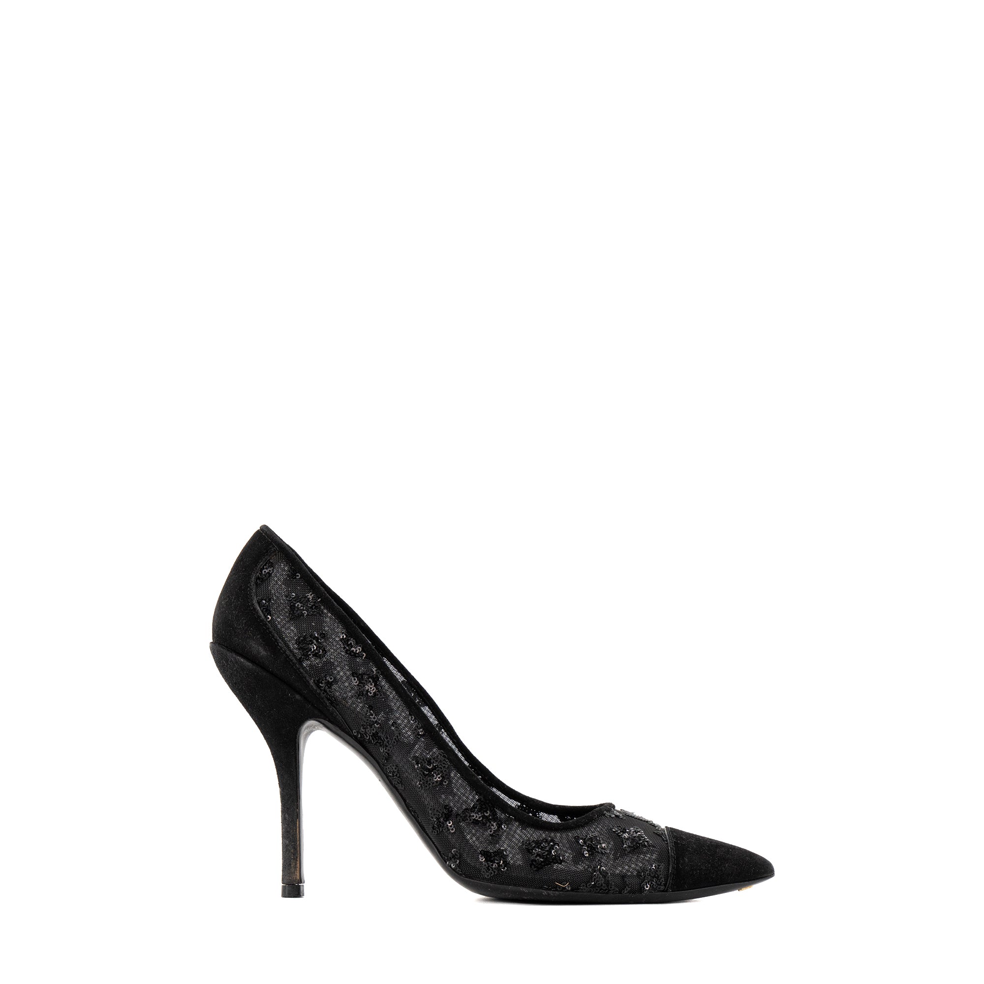 LOUIS VUITTON - Escarpins Louis Vuitton en broderie à sequins et daim noir (T40)