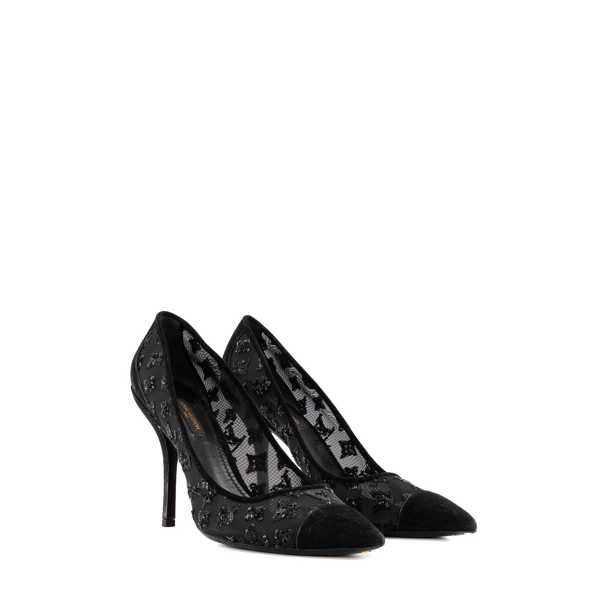 LOUIS VUITTON - Escarpins Louis Vuitton en broderie à sequins et daim noir (T40)