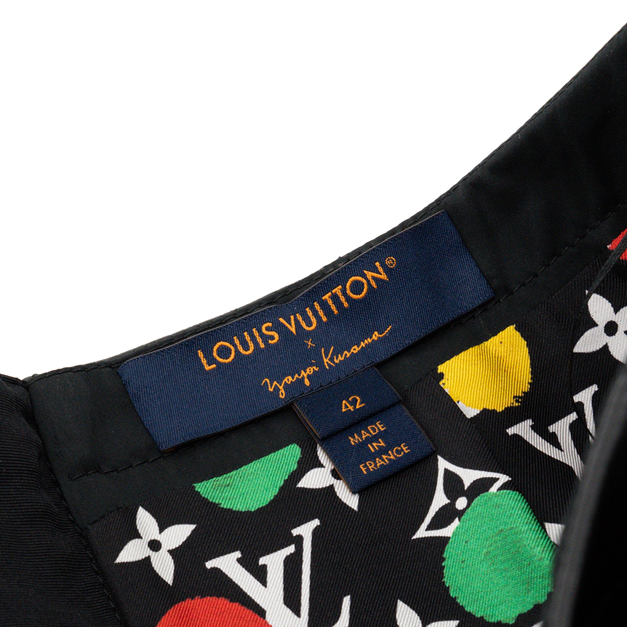 LOUIS VUITTON - Jupe Chemise Louis Vuitton x Yayoi Kusama en cuir noir et pois colorés (T42)