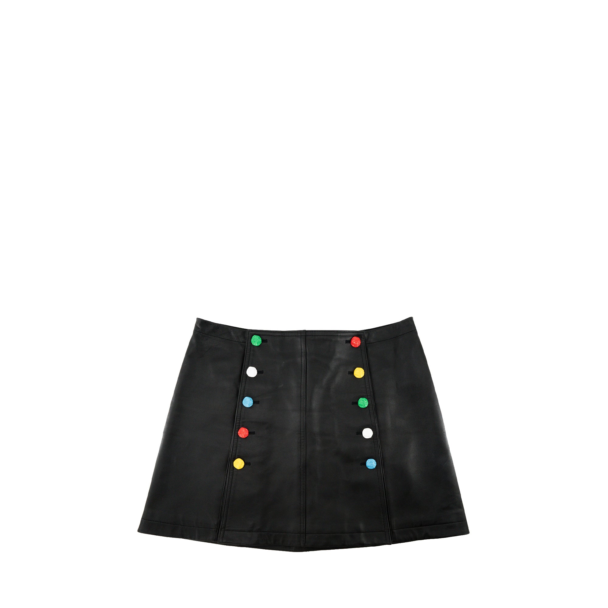 LOUIS VUITTON - Jupe Chemise Louis Vuitton x Yayoi Kusama en cuir noir et pois colorés (T42)