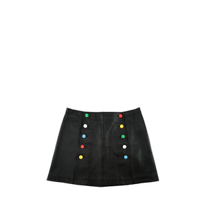LOUIS VUITTON - Jupe Chemise Louis Vuitton x Yayoi Kusama en cuir noir et pois colorés (T42)