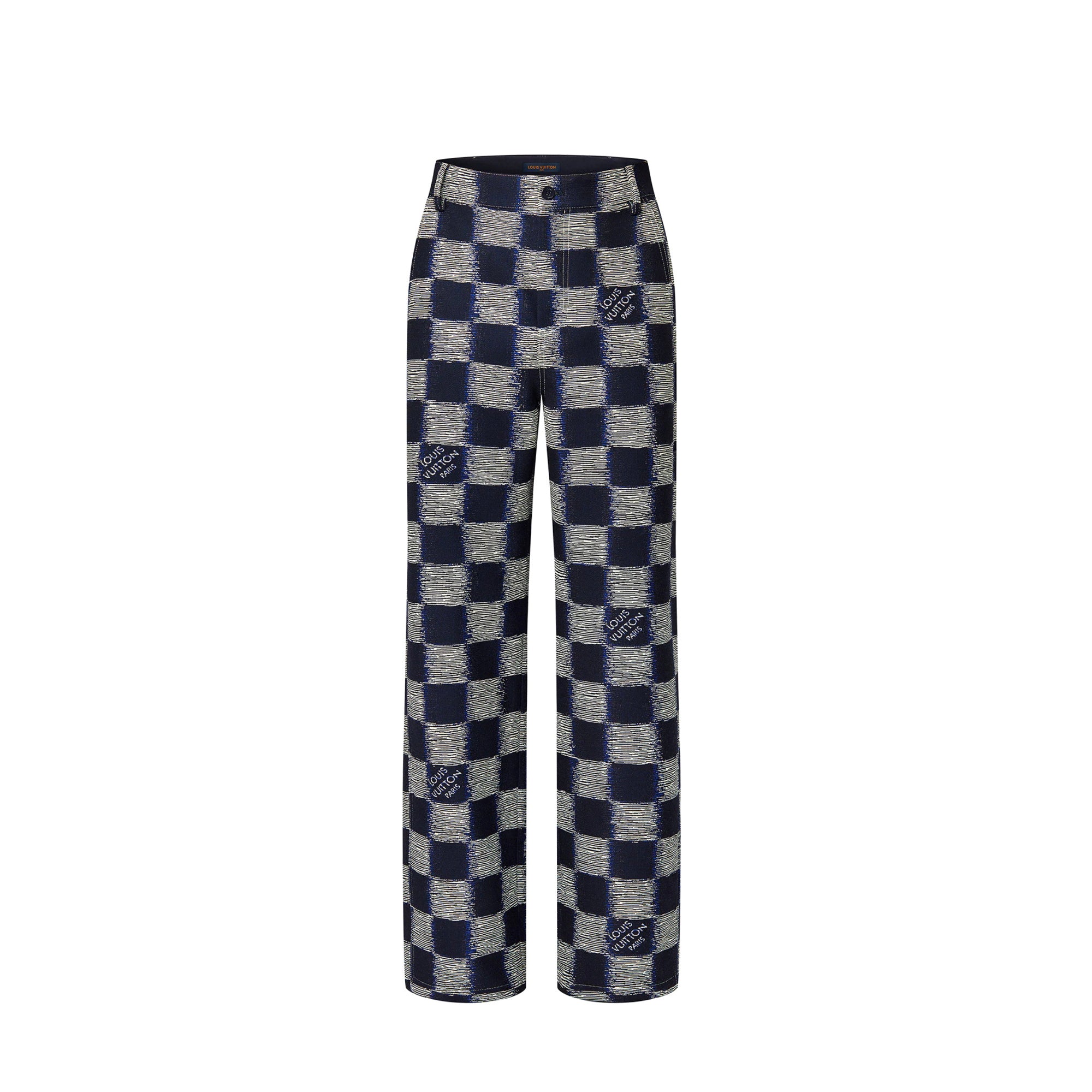 LOUIS VUITTON - Pantalon workwear Damier Louis Vuitton en laine bleu marine (T52)