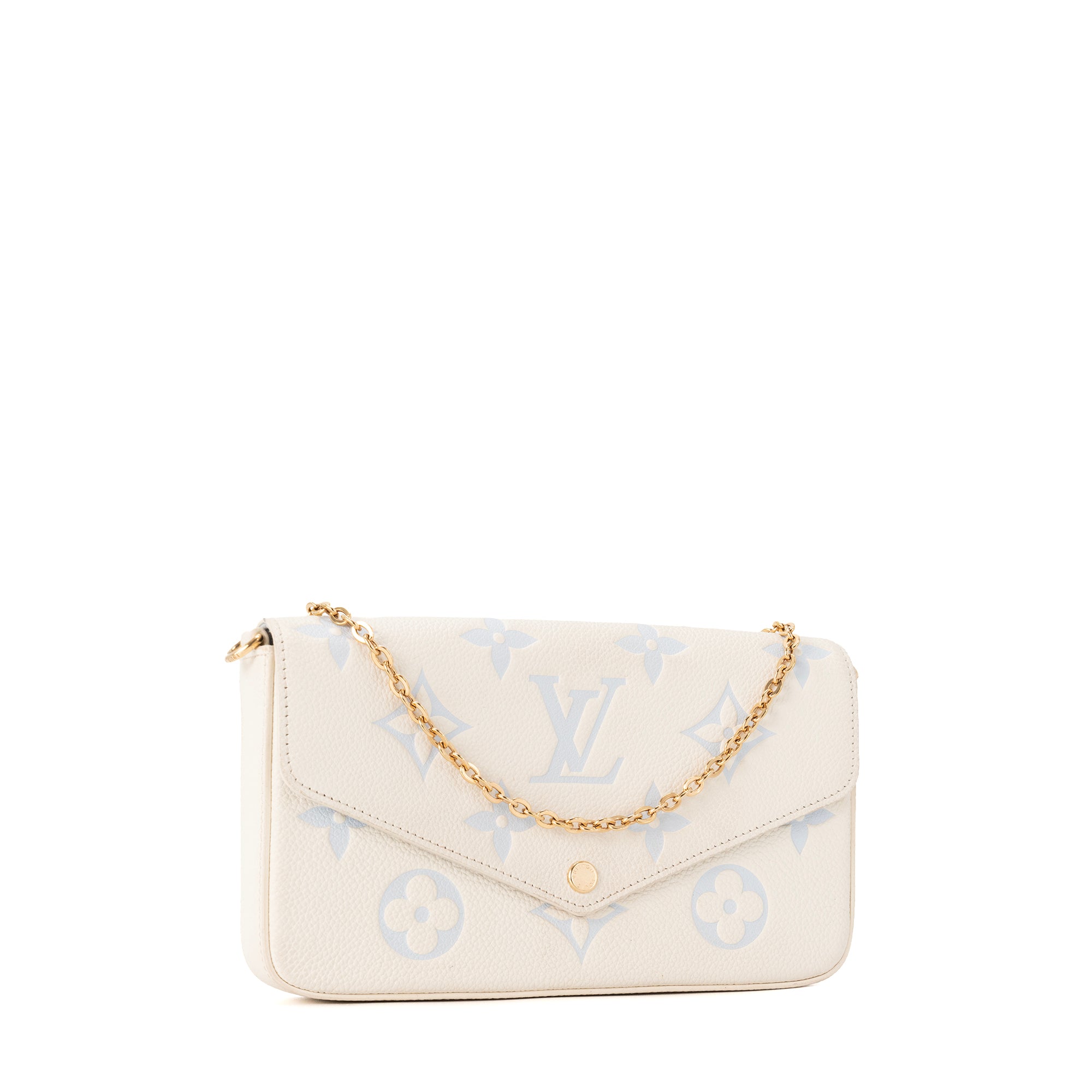LOUIS VUITTON - Pochette Félicie Louis Vuitton en cuir empreinte blanc et bleu clair