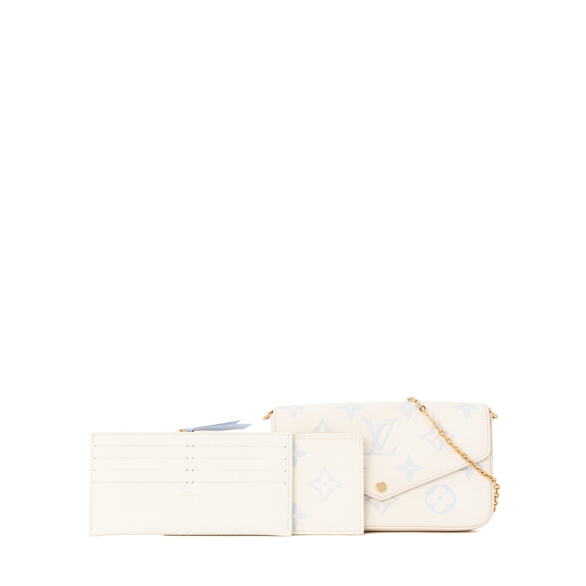 LOUIS VUITTON - Pochette Félicie Louis Vuitton en cuir empreinte blanc et bleu clair