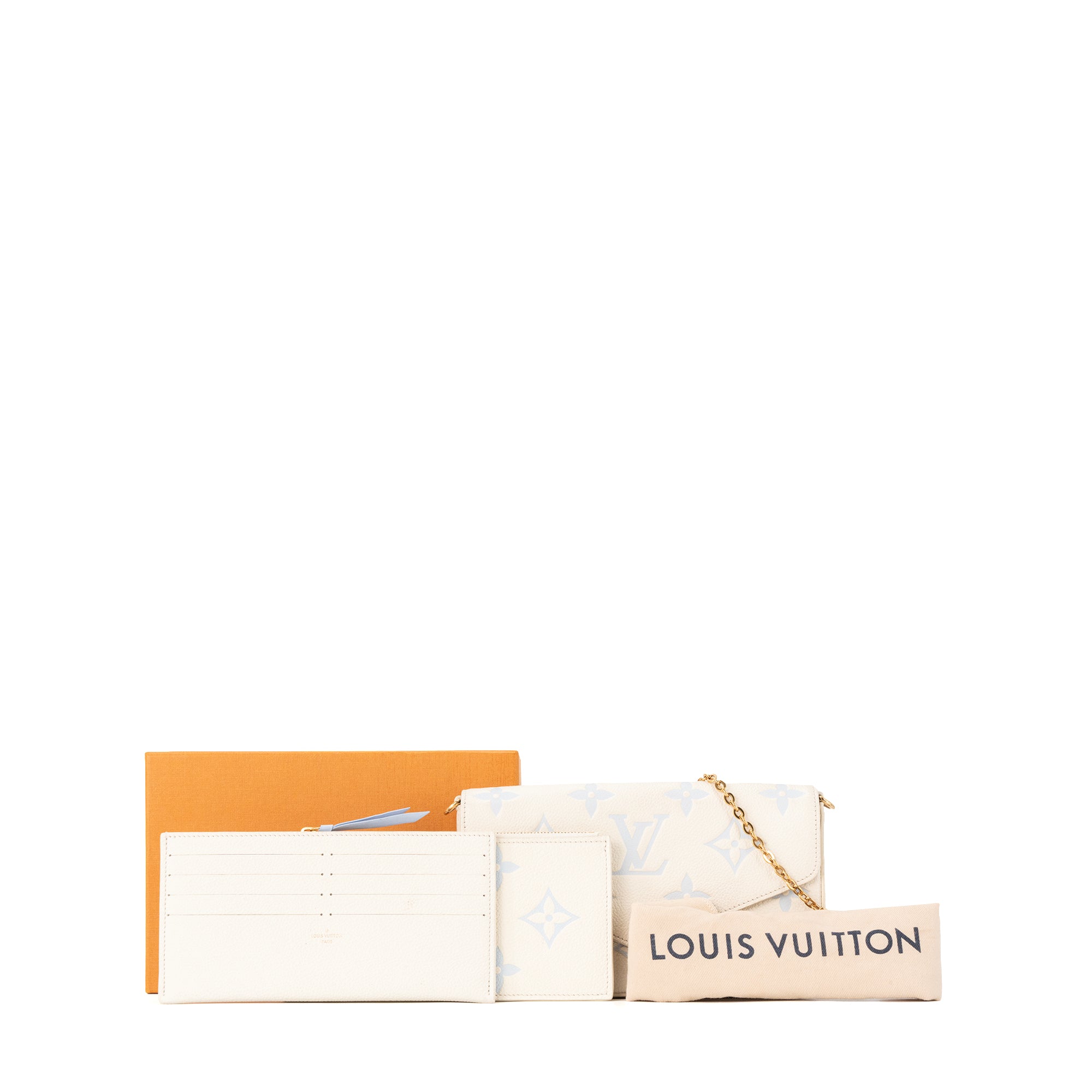 LOUIS VUITTON - Pochette Félicie Louis Vuitton en cuir empreinte blanc et bleu clair