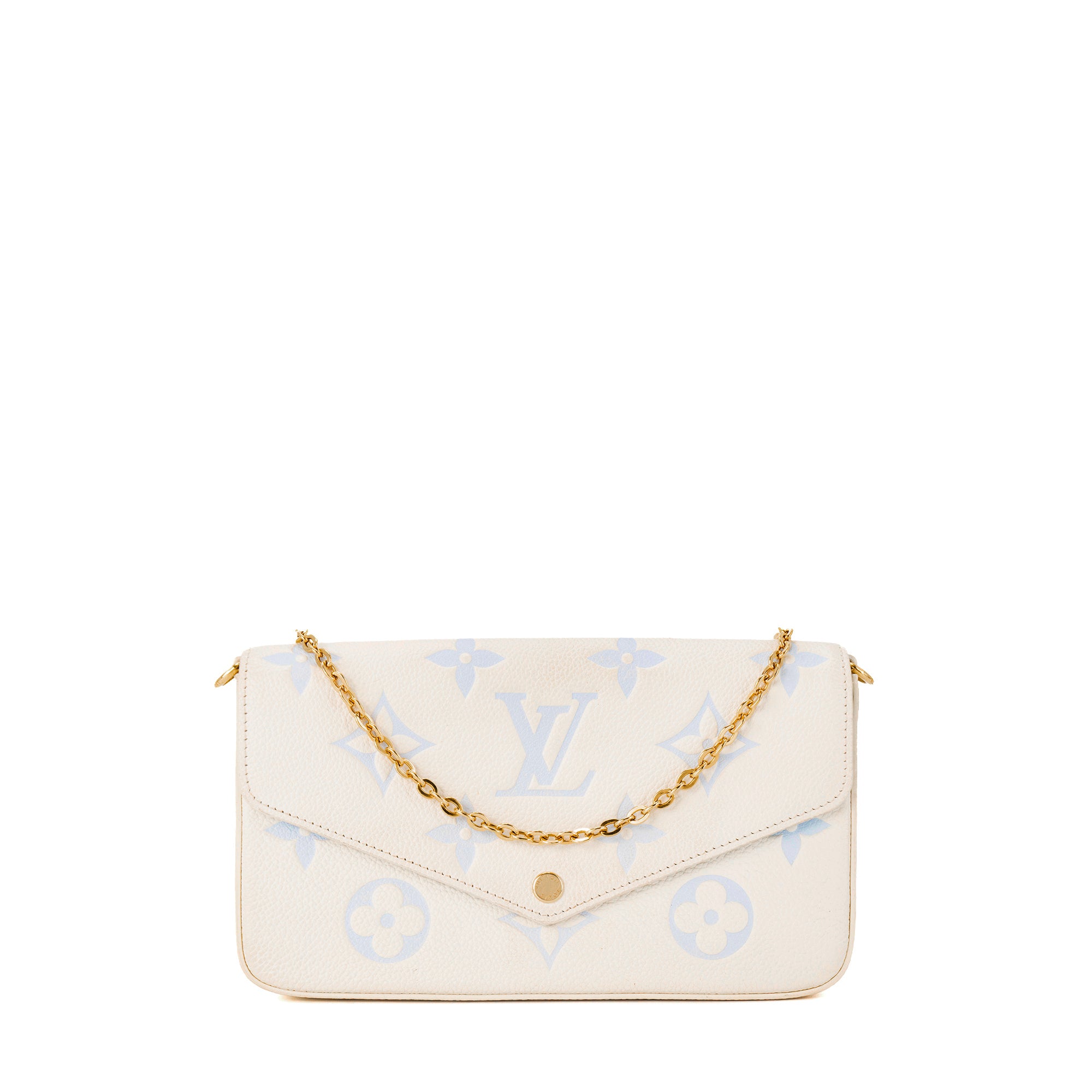 LOUIS VUITTON - Pochette Félicie Louis Vuitton en cuir empreinte blanc et bleu clair