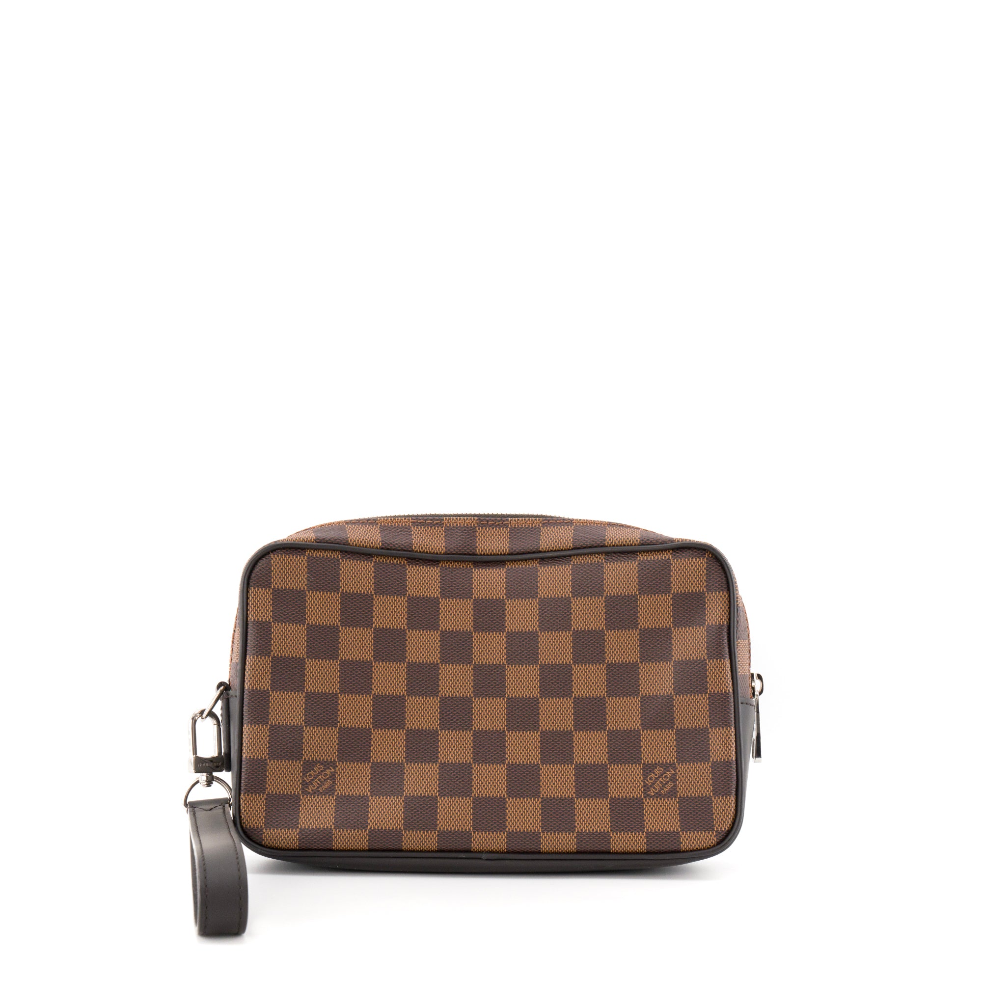 LOUIS VUITTON - Pochette Kasaï Louis Vuitton en toile damier ébène et cuir noir