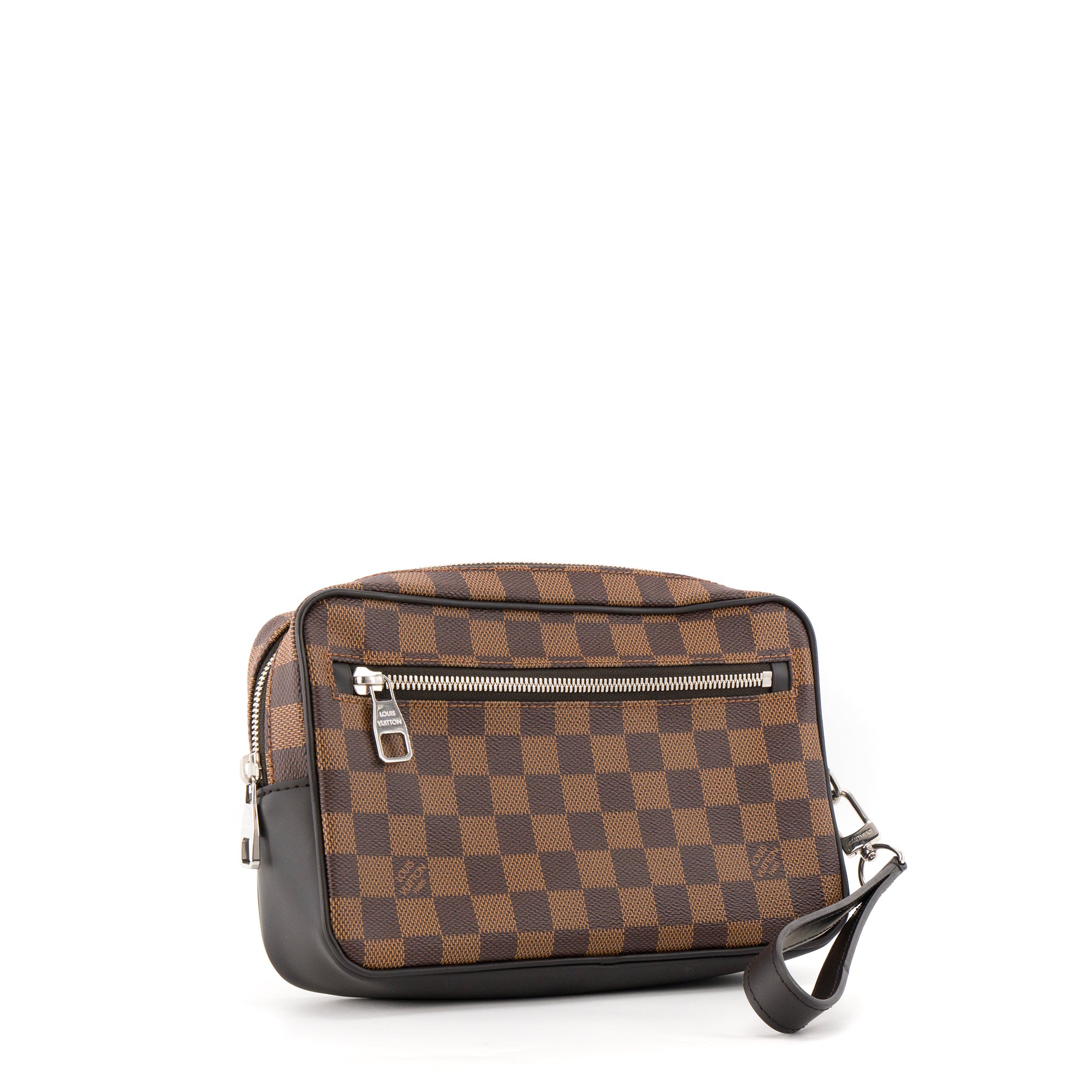 LOUIS VUITTON - Pochette Kasaï Louis Vuitton en toile damier ébène et cuir noir