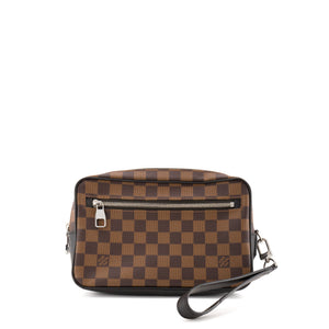 LOUIS VUITTON - Pochette Kasaï Louis Vuitton en toile damier ébène et cuir noir