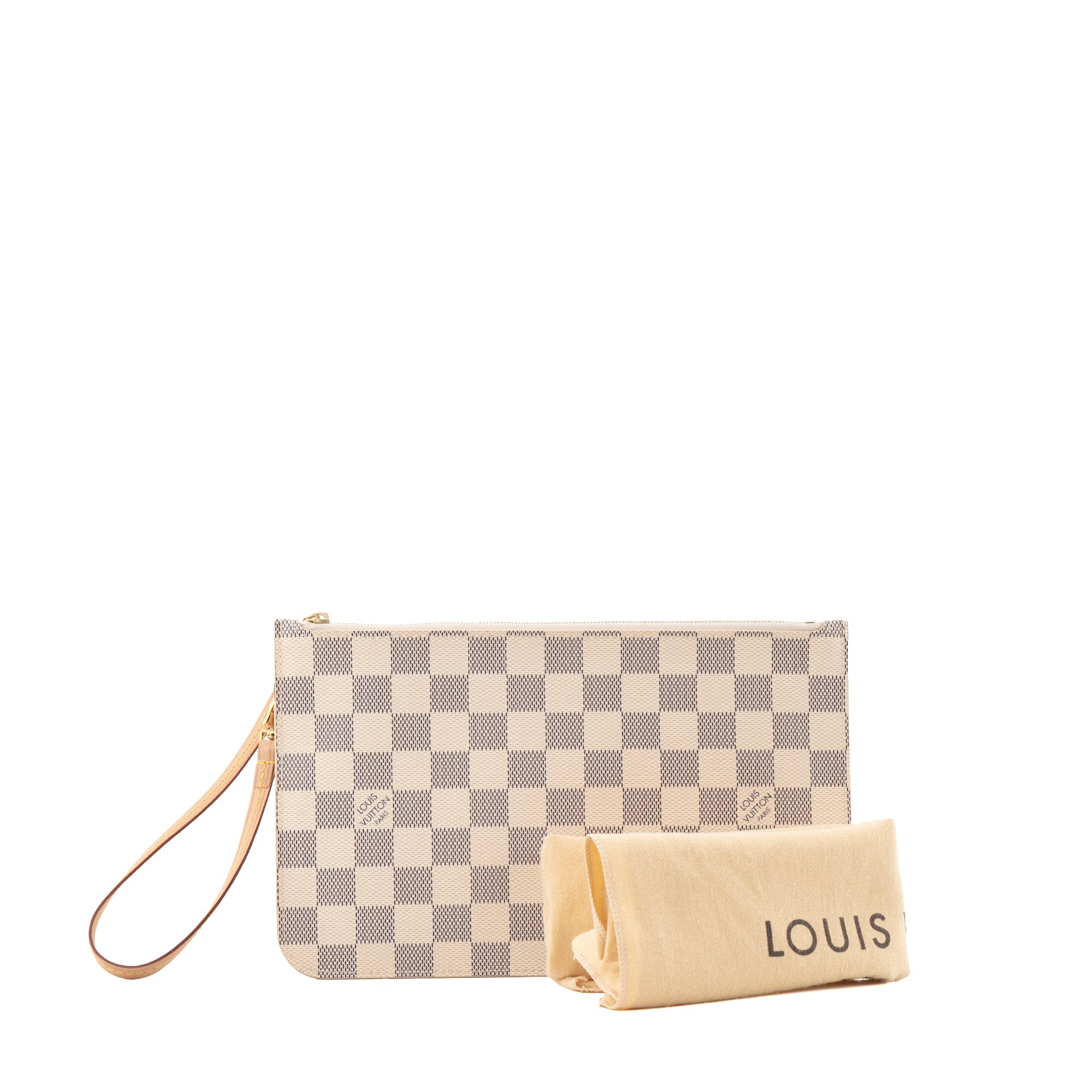 LOUIS VUITTON - Pochette Neverfull Louis Vuitton en toile enduite damier azur