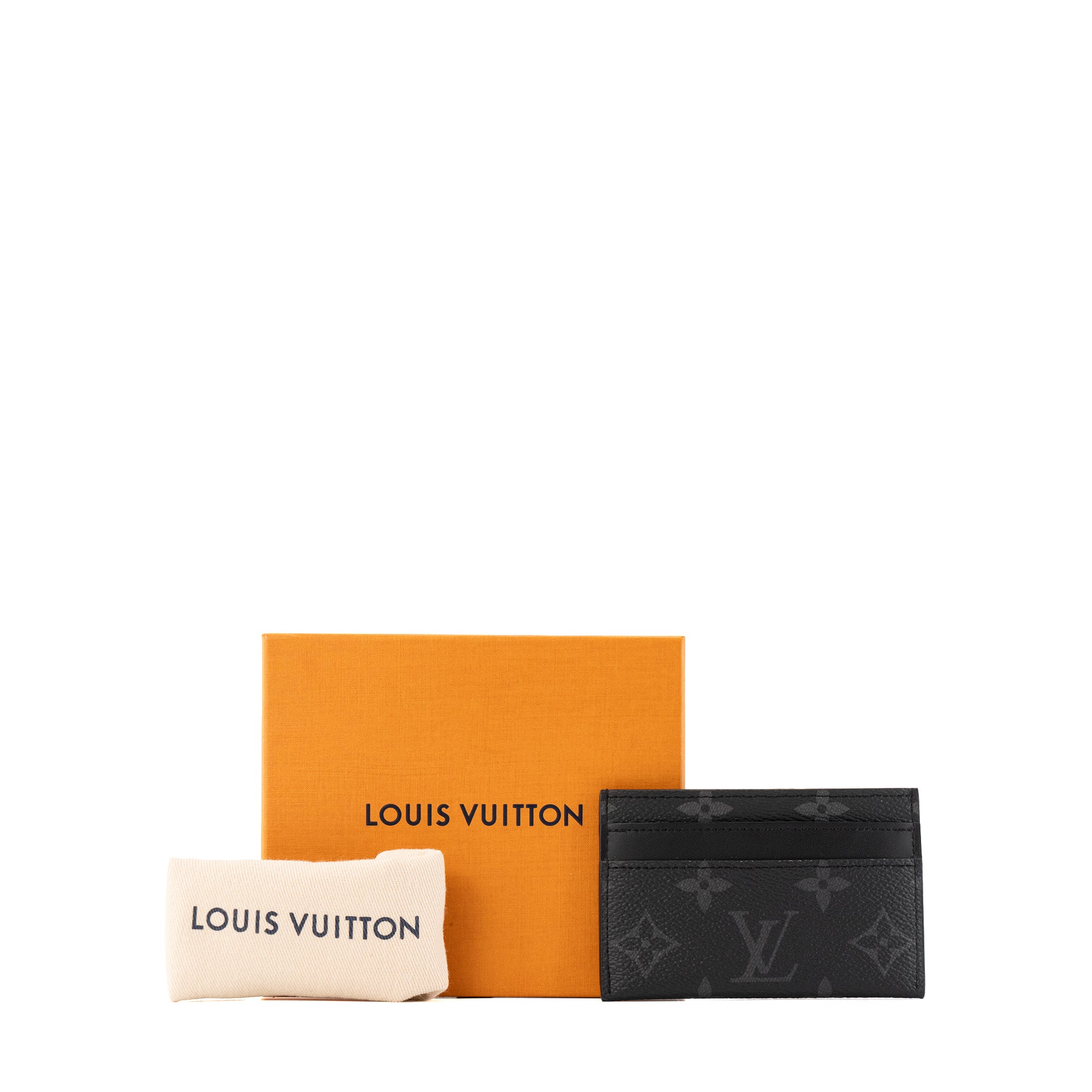 LOUIS VUITTON - Porte cartes Double Louis Vuitton en cuir et toile monogrammée éclipse