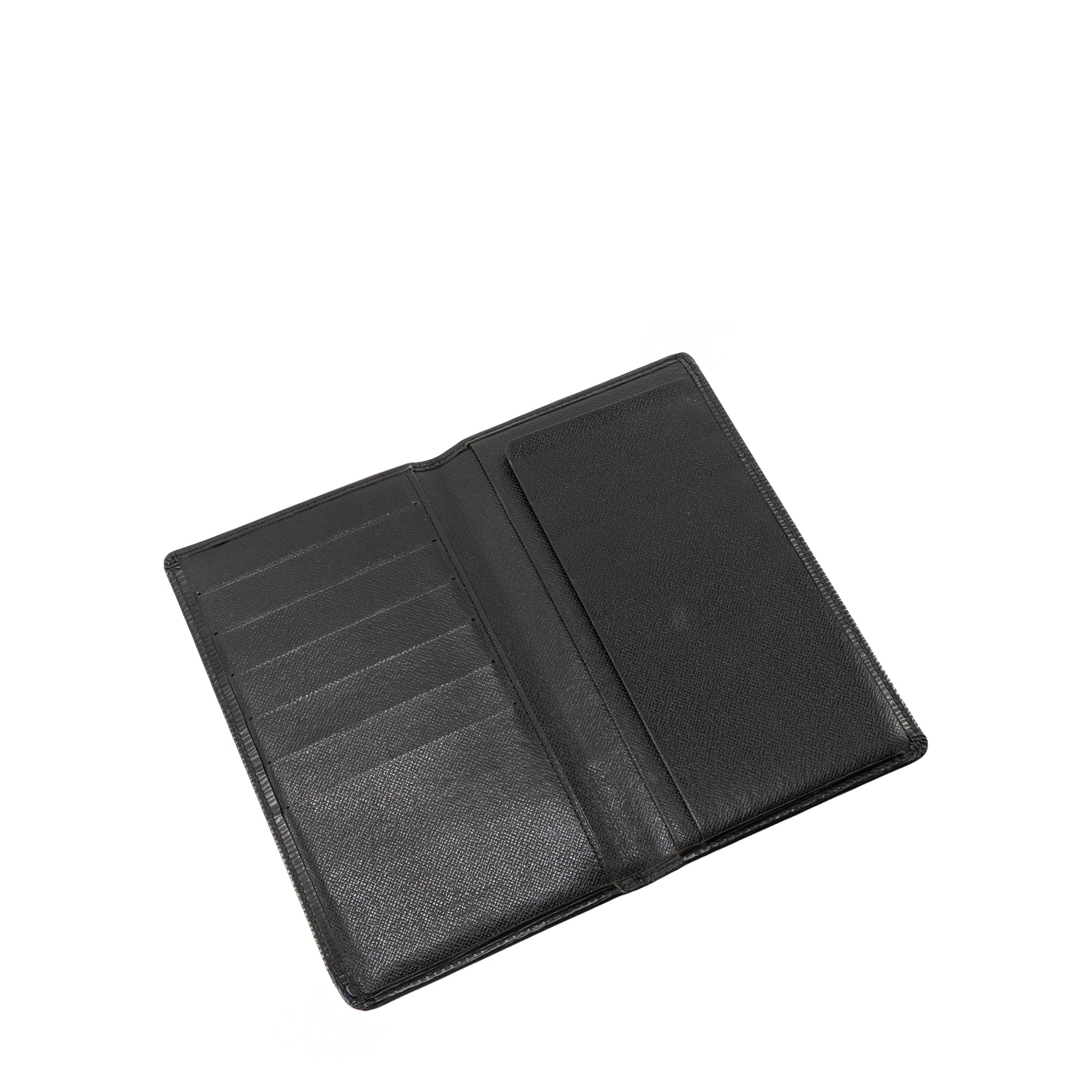 LOUIS VUITTON - Porte chéquier Louis Vuitton en cuir épi noir vintage