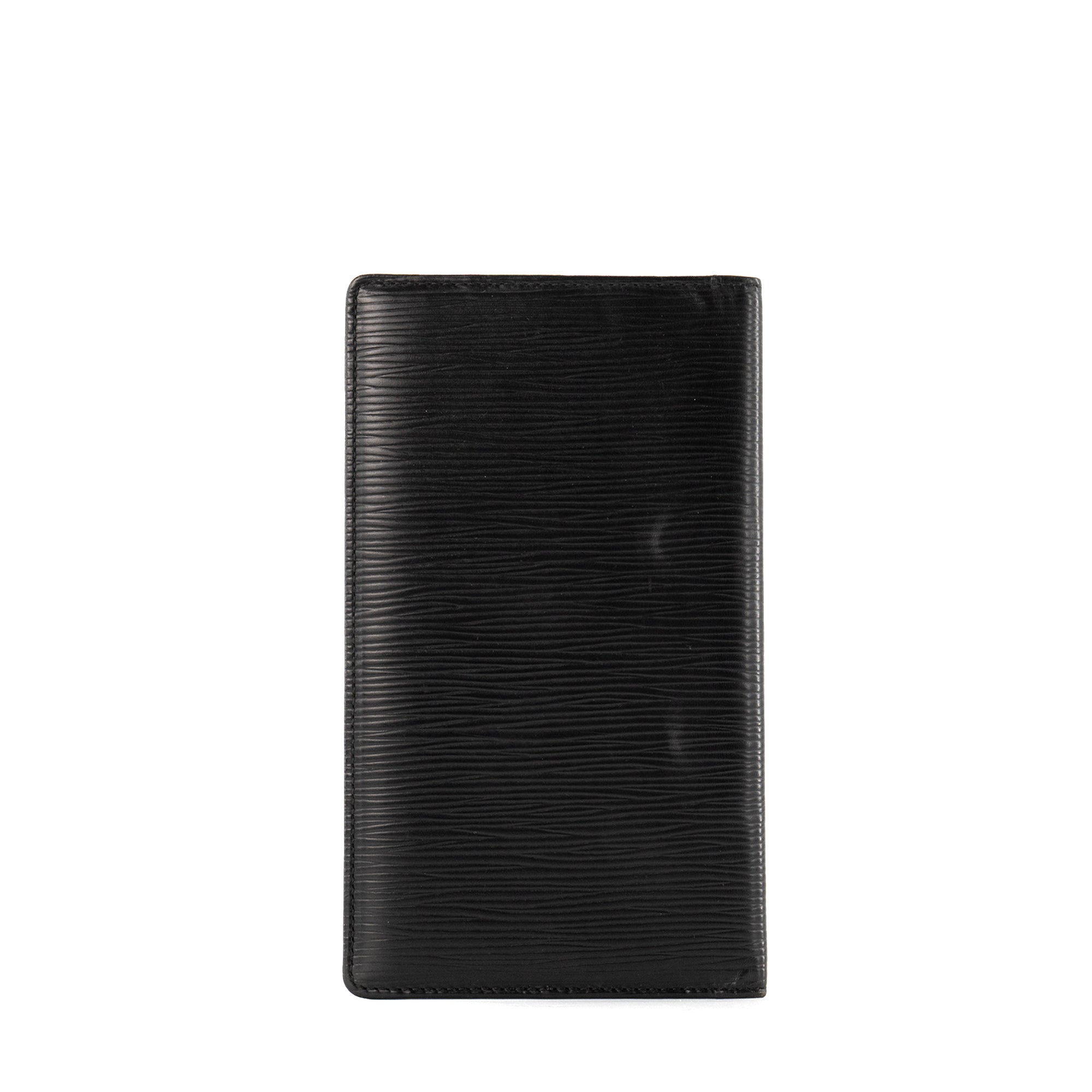 LOUIS VUITTON - Porte chéquier Louis Vuitton en cuir épi noir vintage
