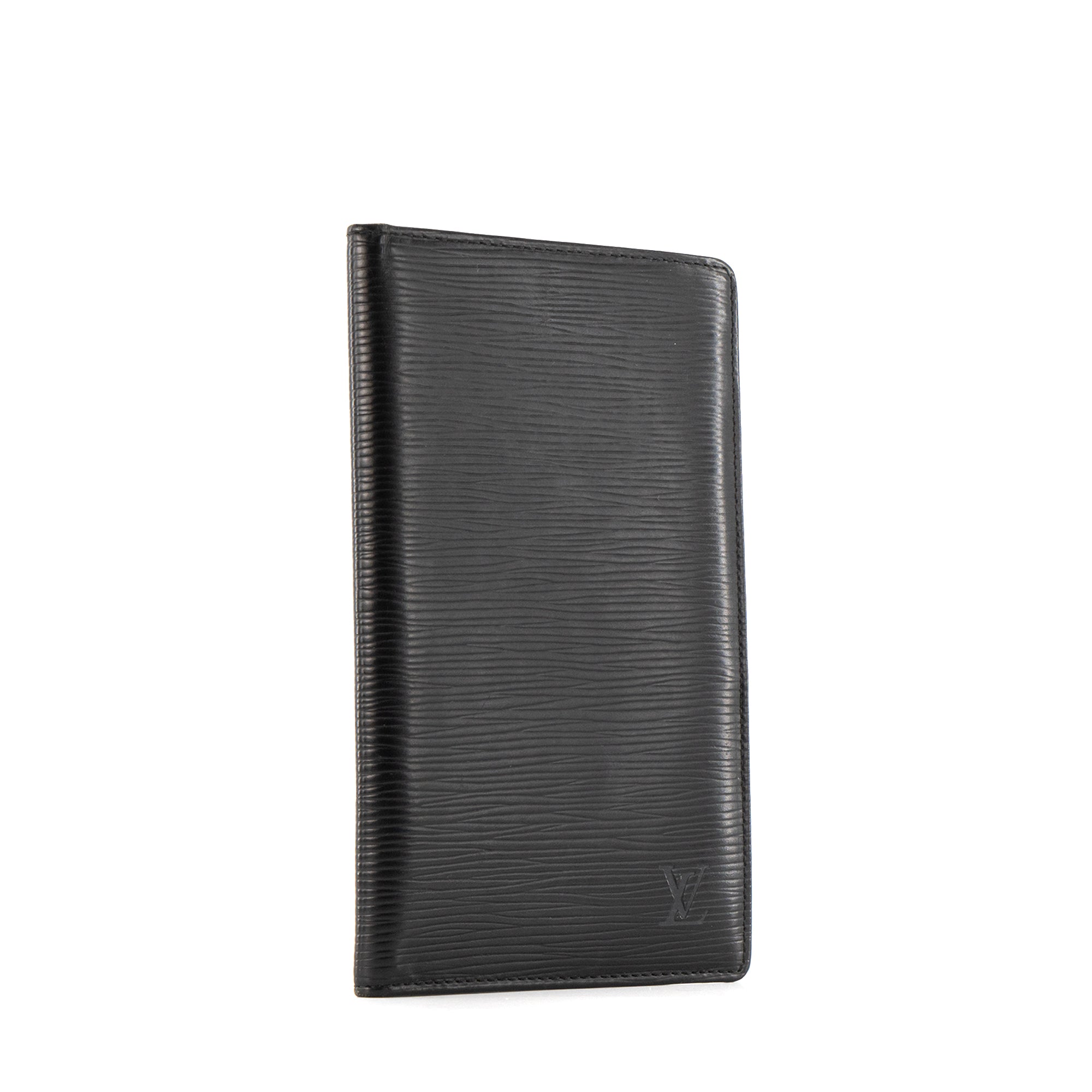 LOUIS VUITTON - Porte chéquier Louis Vuitton en cuir épi noir vintage