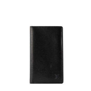 LOUIS VUITTON - Porte chéquier Louis Vuitton en cuir épi noir vintage